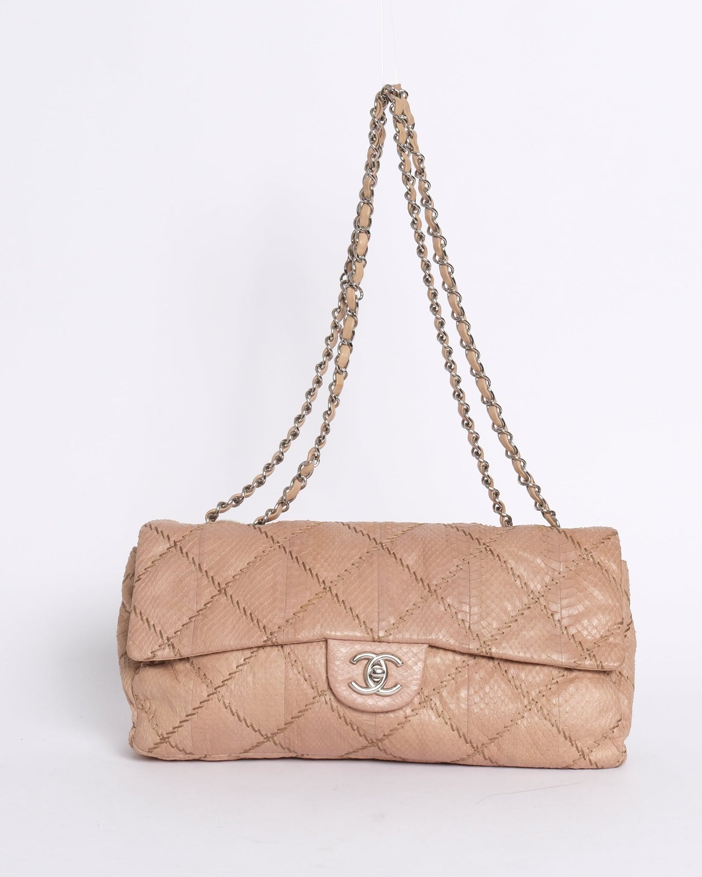 Chanel Beige Snakeskin Ultra Stitch Quilted Flap SHW