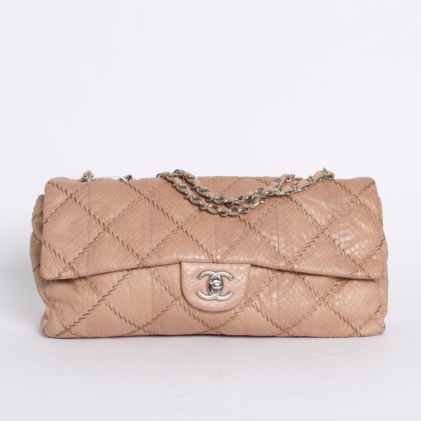 Chanel Beige Snakeskin Ultra Stitch Quilted Flap SHW