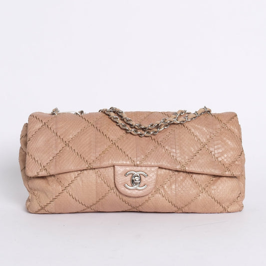 Chanel Beige Snakeskin Ultra Stitch Quilted Flap SHW
