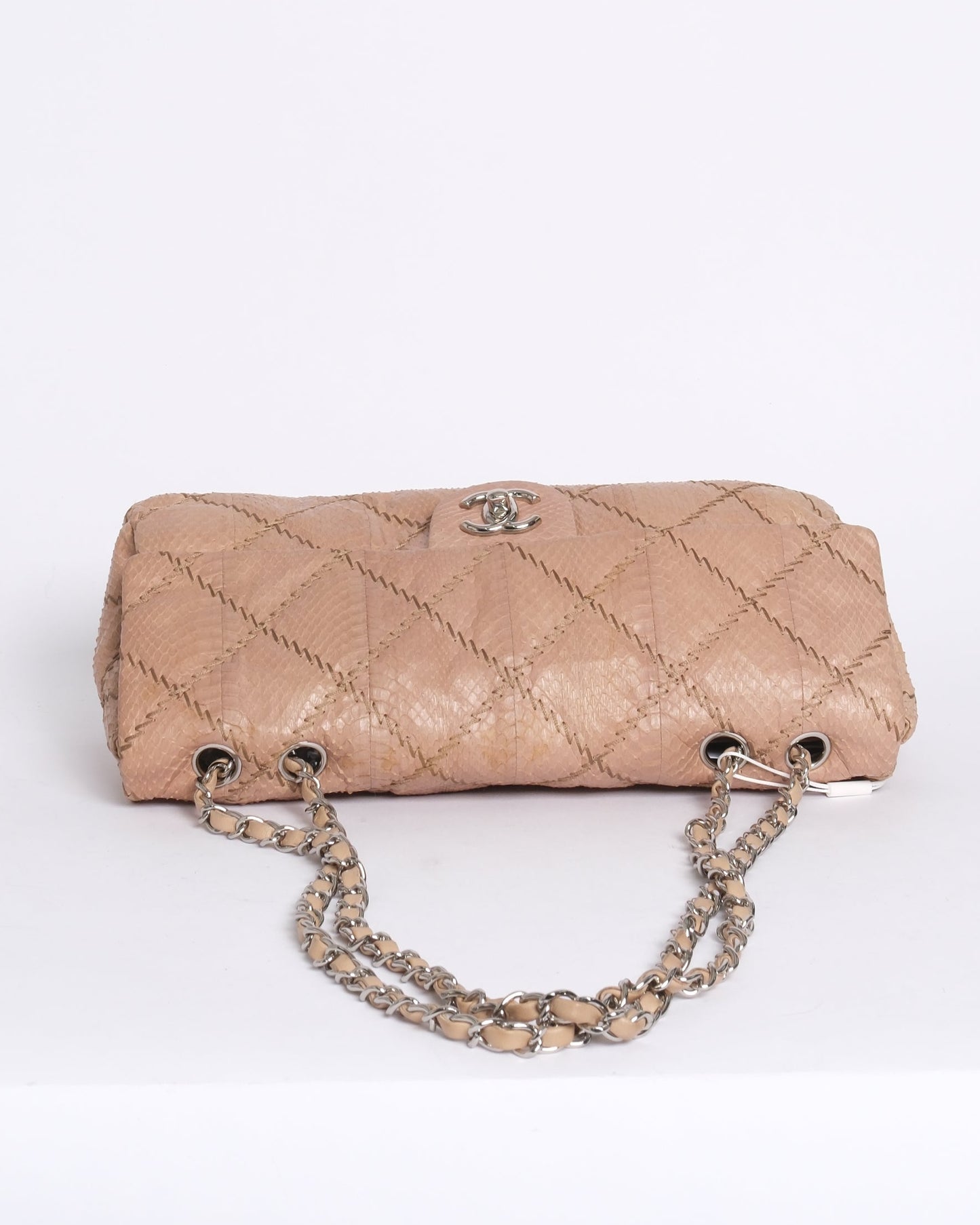 Chanel Beige Snakeskin Ultra Stitch Quilted Flap SHW