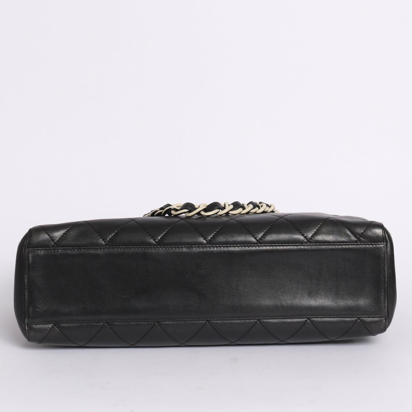Chanel 2000 Black Lambskin Leather Quilted Matelasse Chain Shoulder Tote
