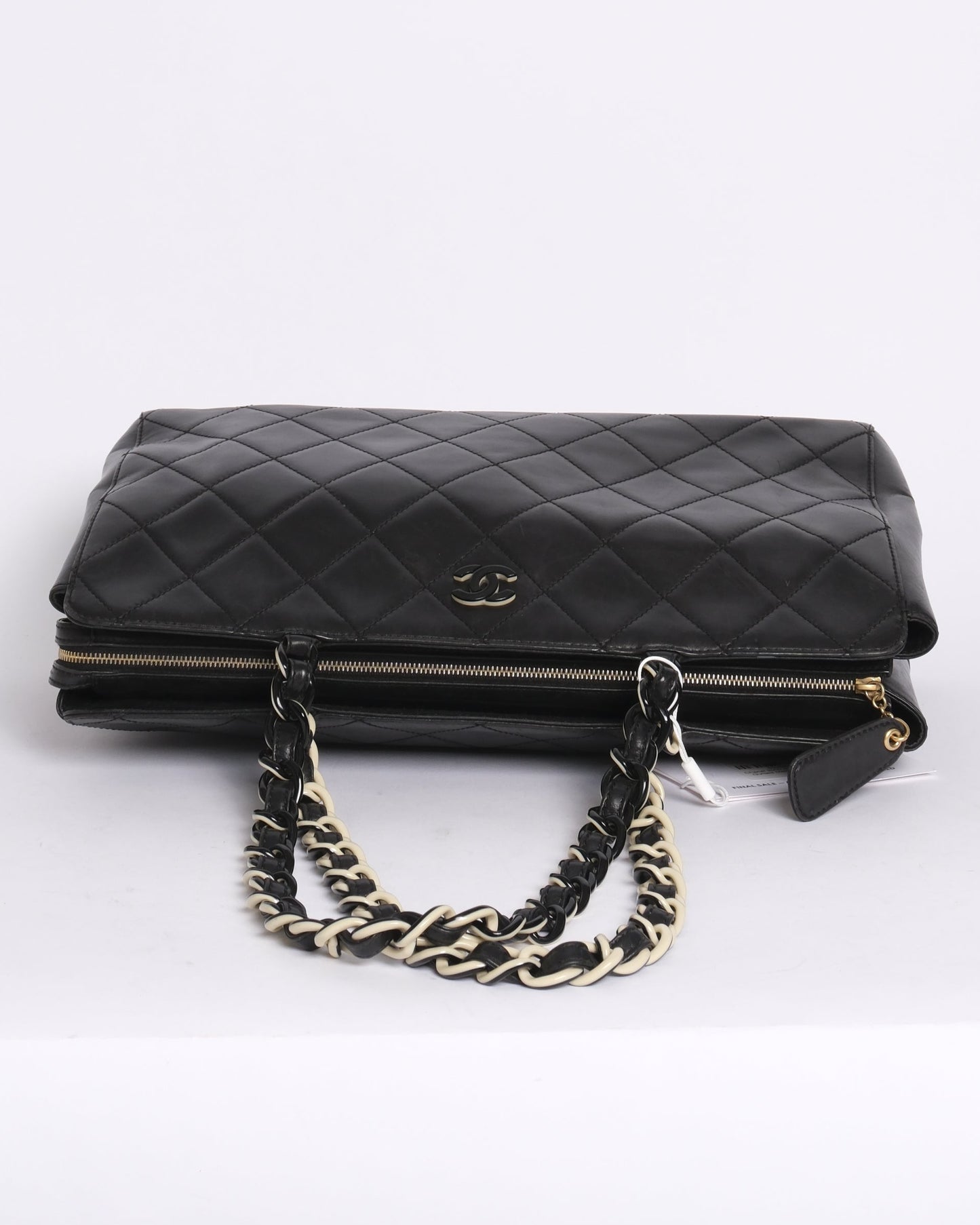 Chanel 2000 Black Lambskin Leather Quilted Matelasse Chain Shoulder Tote