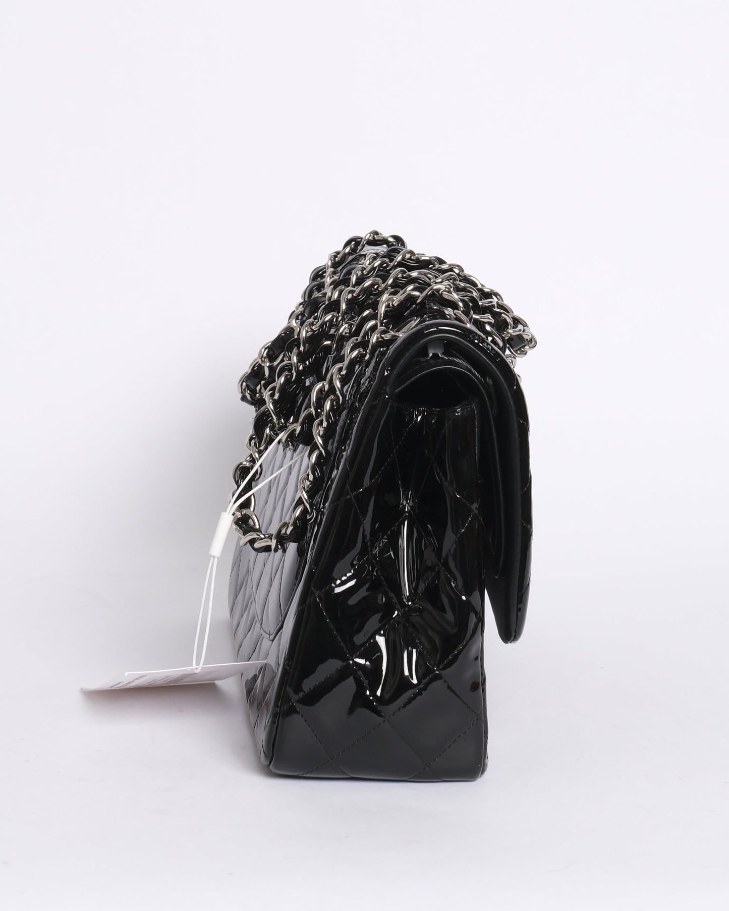 Chanel Black Patent Leather Quilted Double Flap SHW