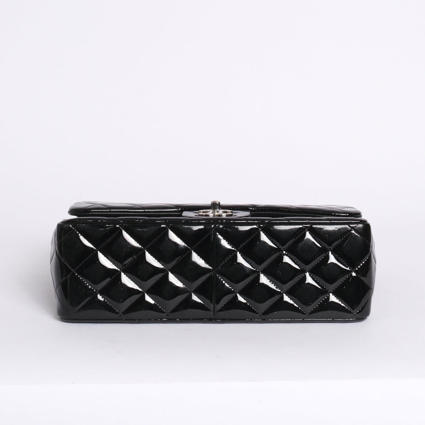 Chanel Black Patent Leather Quilted Double Flap SHW