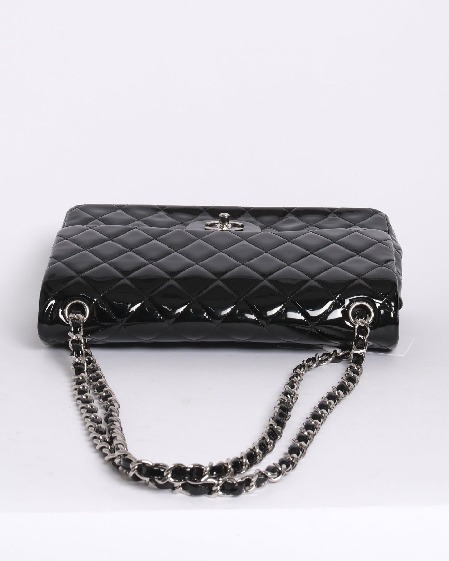 Chanel Black Patent Leather Quilted Double Flap SHW