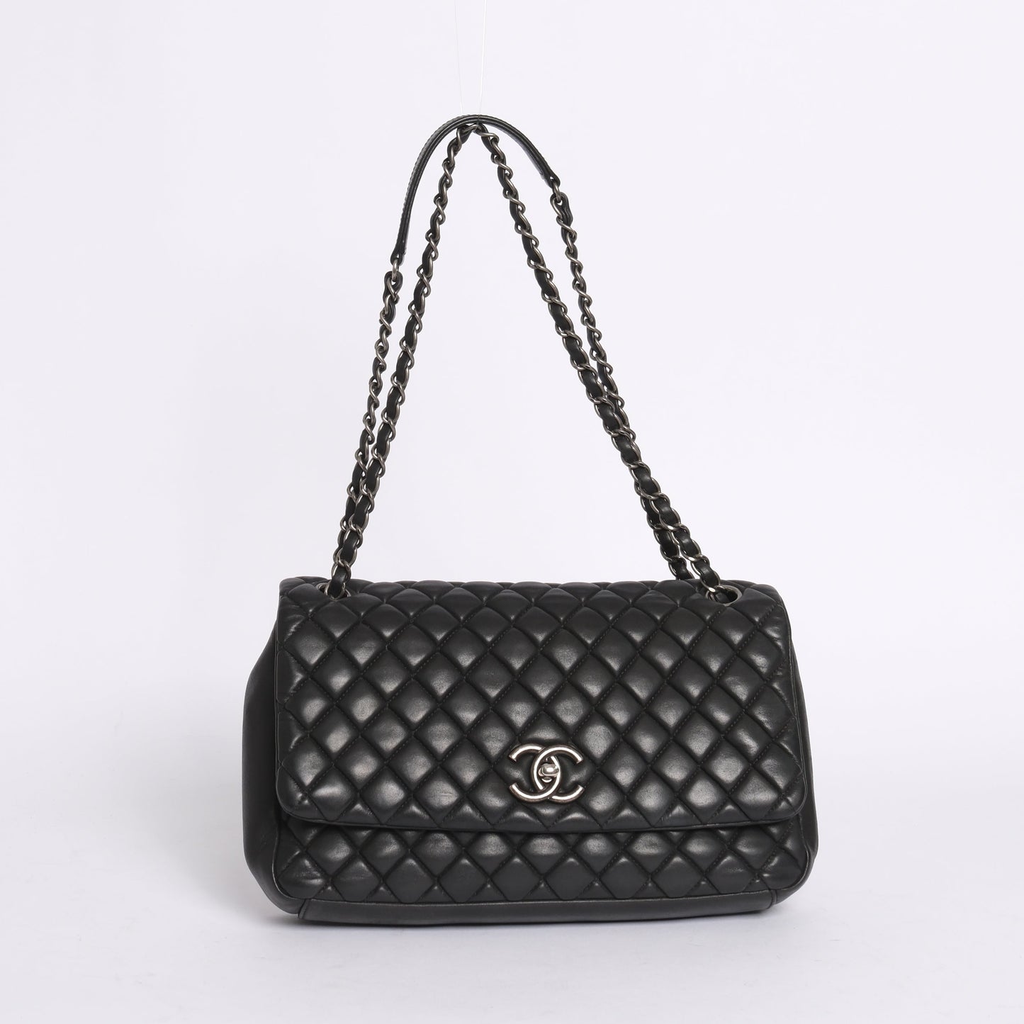 Chanel Black Lambskin Leather Mini Quilted Flap SHW