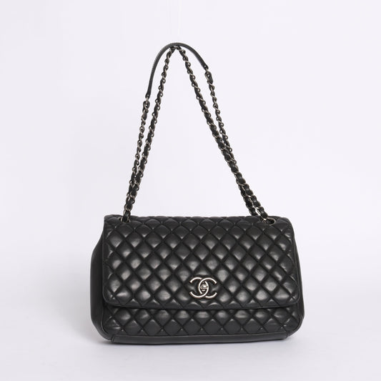 Chanel Black Lambskin Leather Mini Quilted Flap SHW