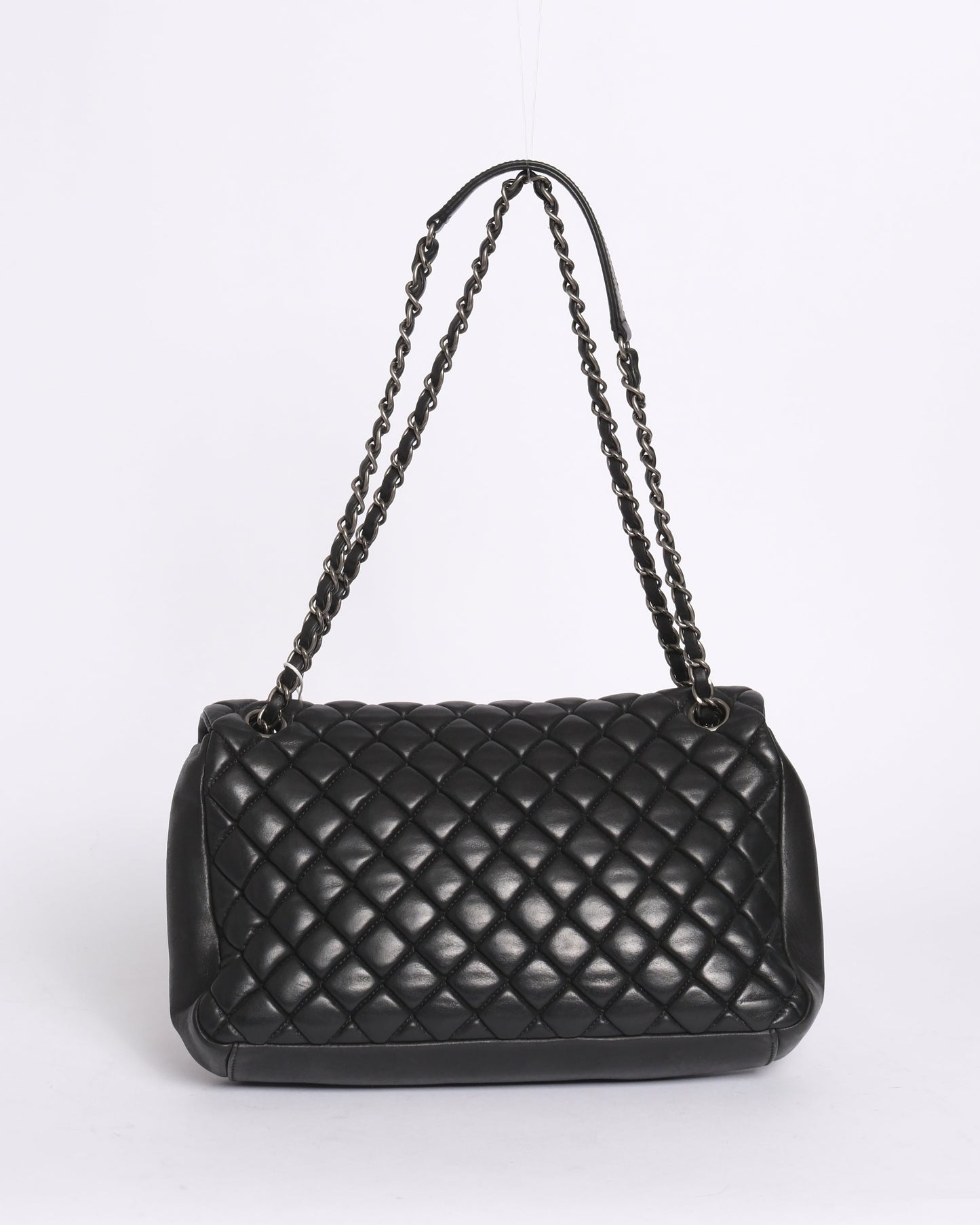 Chanel Black Lambskin Leather Mini Quilted Flap SHW