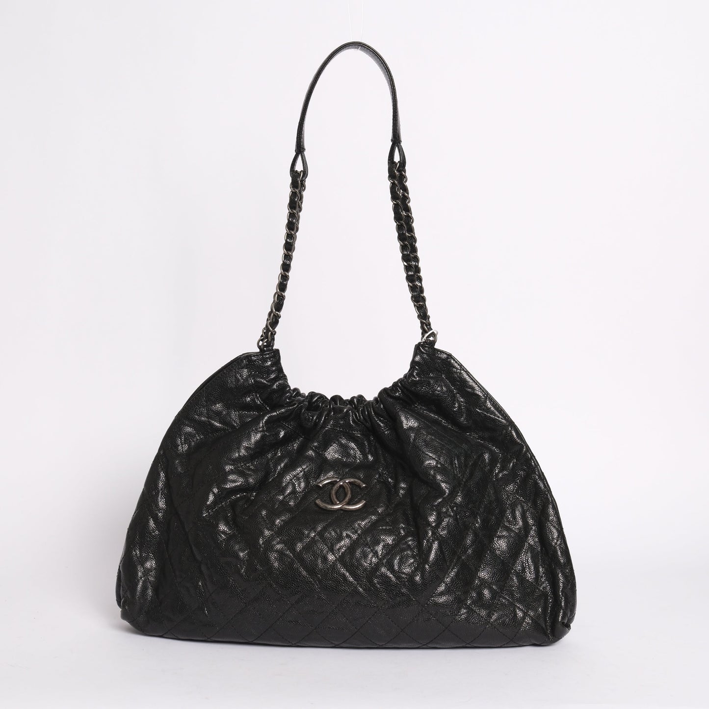 Chanel Black Caviar Leather Quilted Elastic CC Hobo Bag SHW
