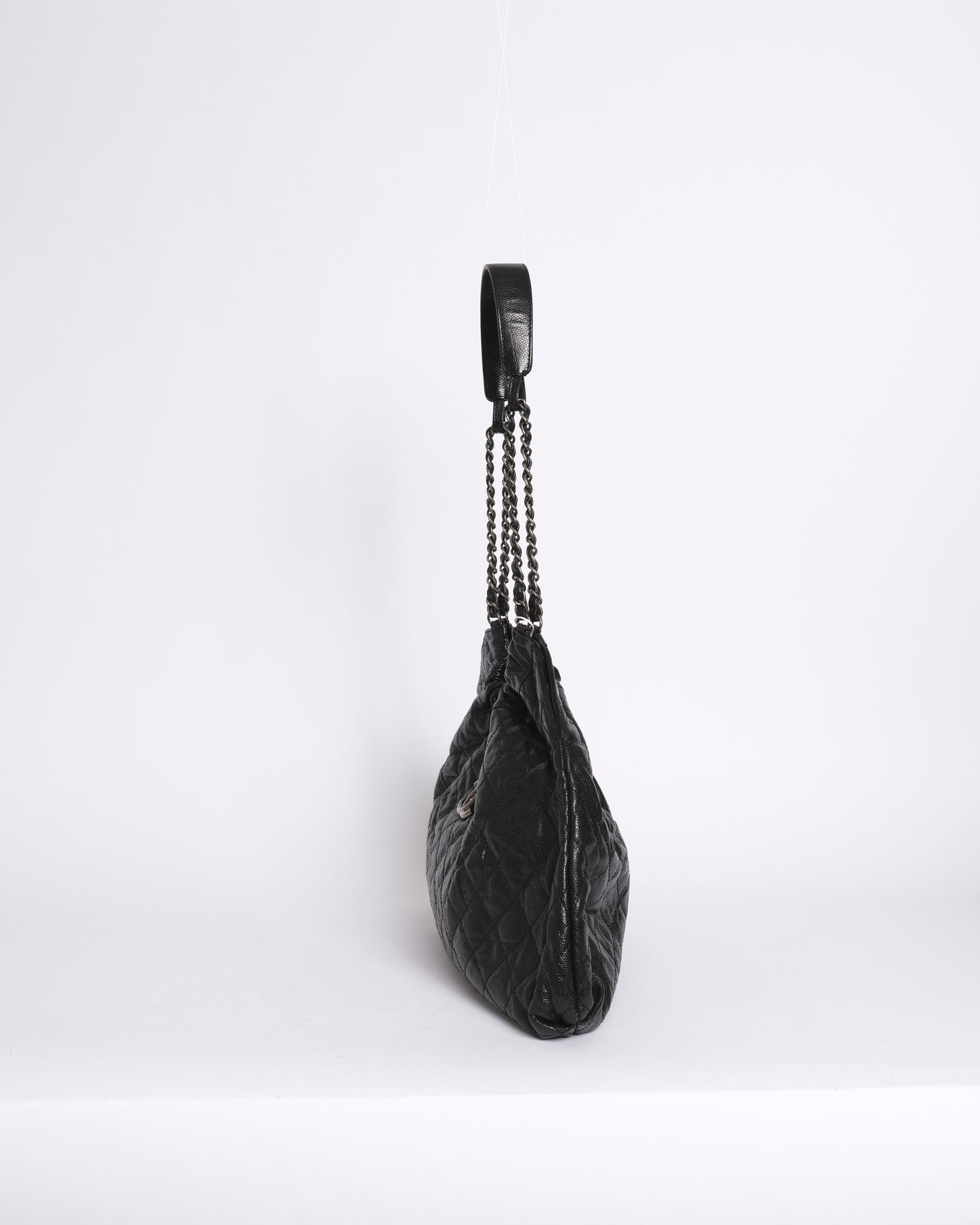 Chanel Black Caviar Leather Quilted Elastic CC Hobo Bag SHW