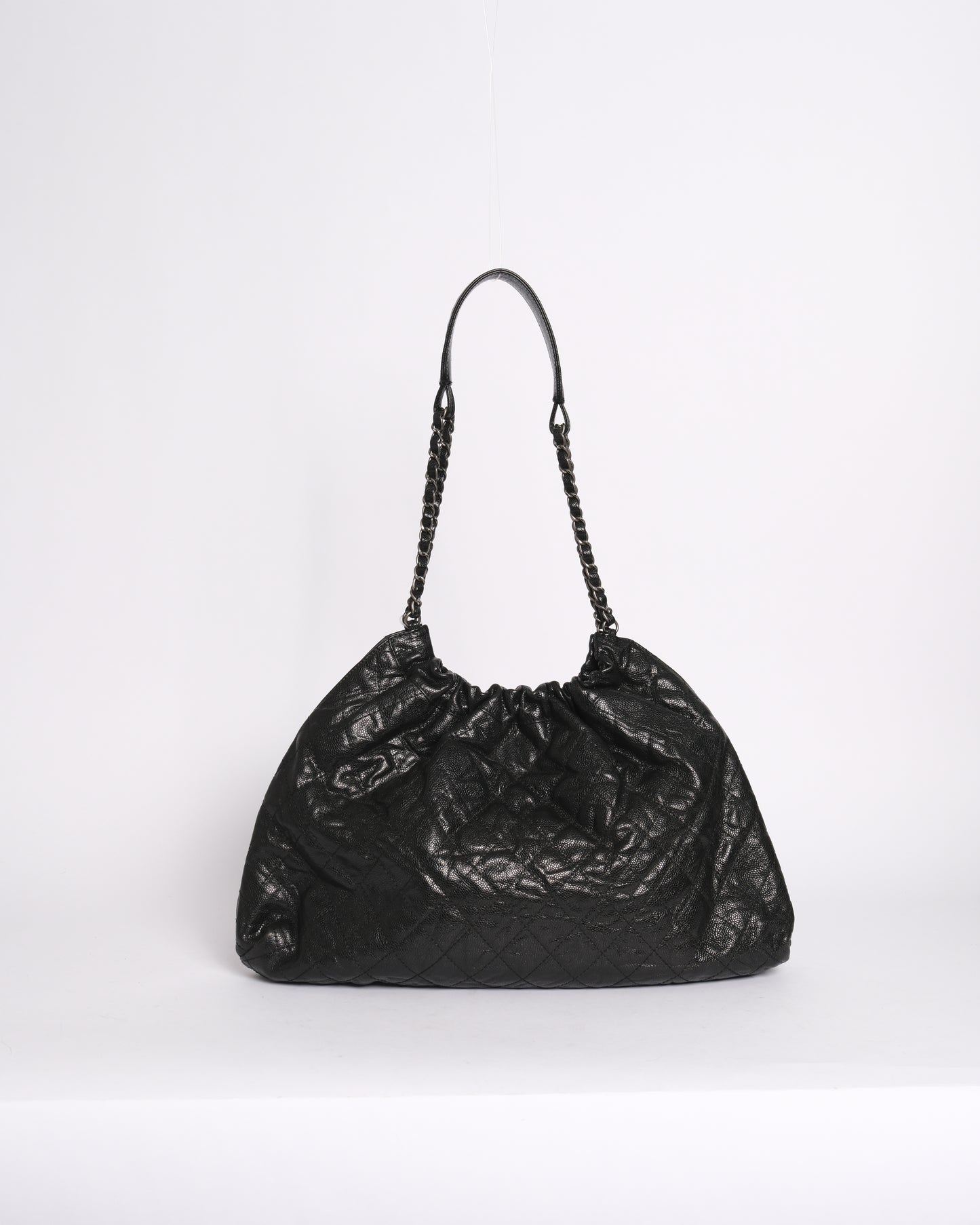 Chanel Black Caviar Leather Quilted Elastic CC Hobo Bag SHW