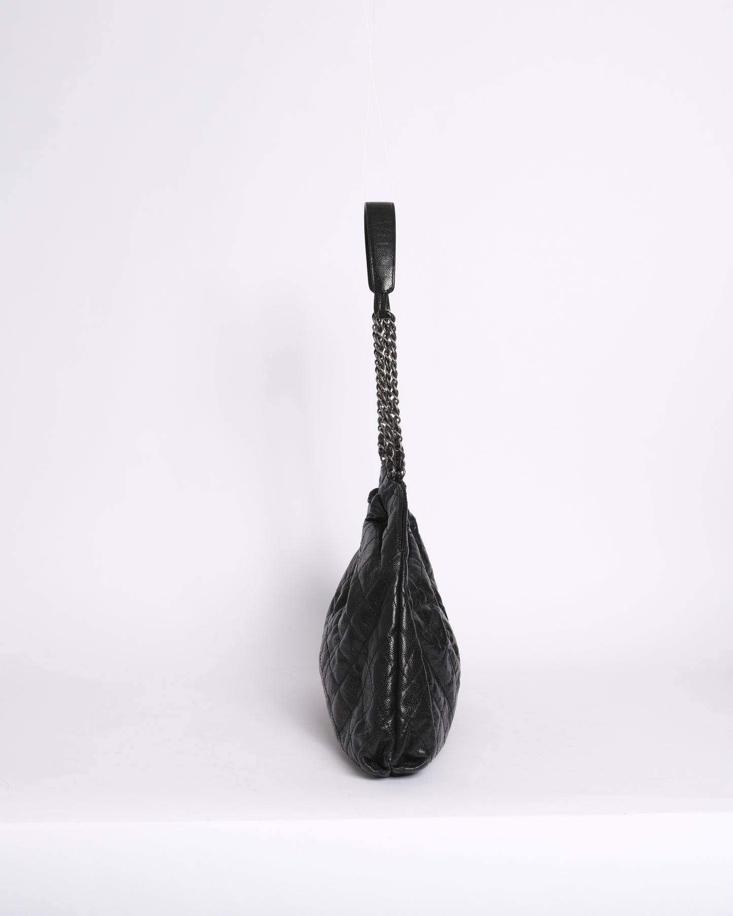 Chanel Black Caviar Leather Quilted Elastic CC Hobo Bag SHW