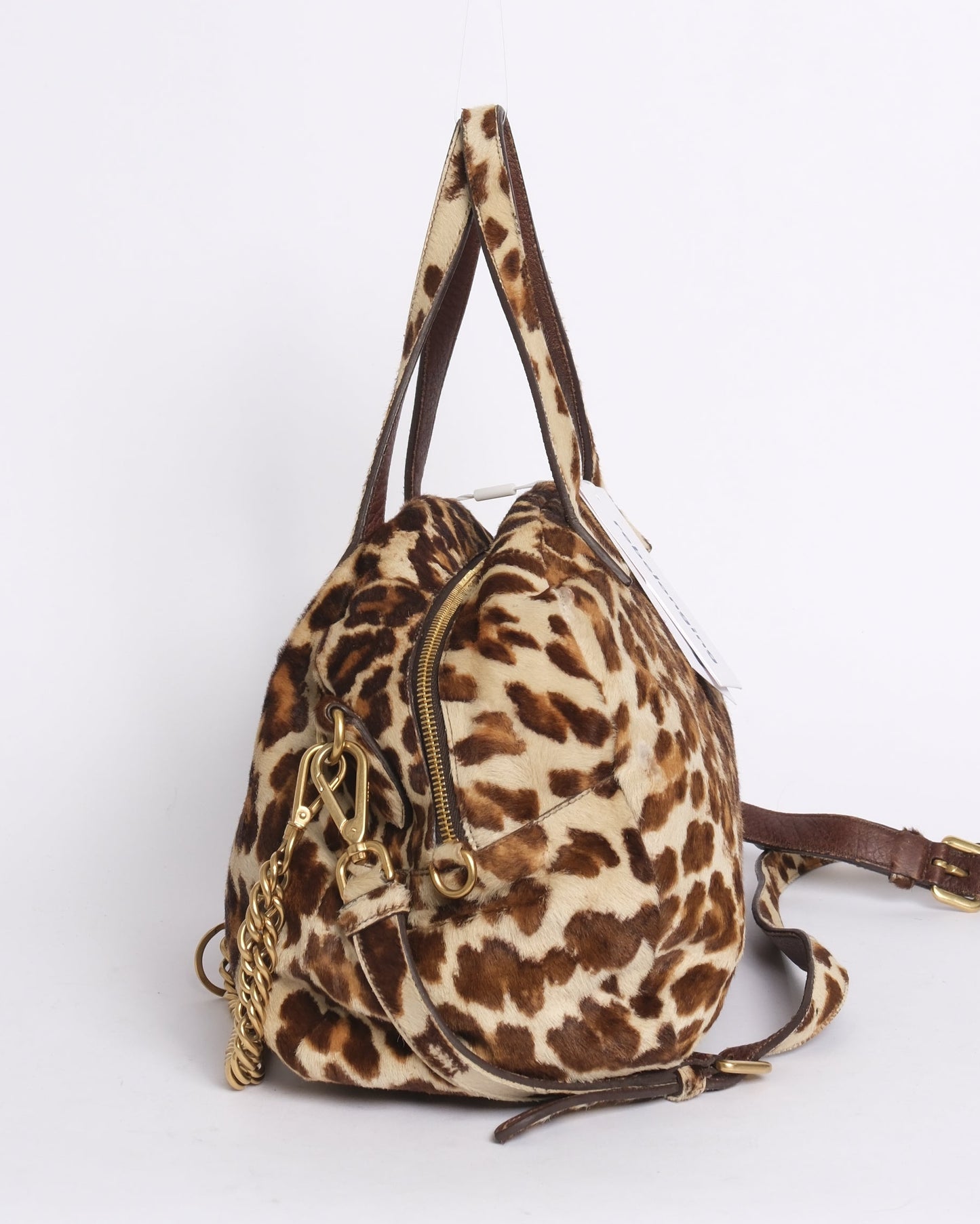Prada Brown Pony Hair Cheetah Printed Cavaillino Bauletto Bag GHW