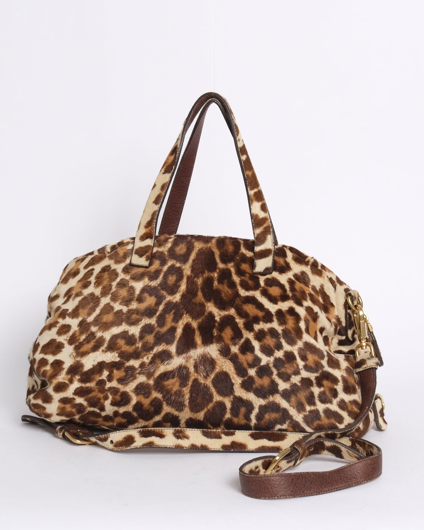 Prada Brown Pony Hair Cheetah Printed Cavaillino Bauletto Bag GHW
