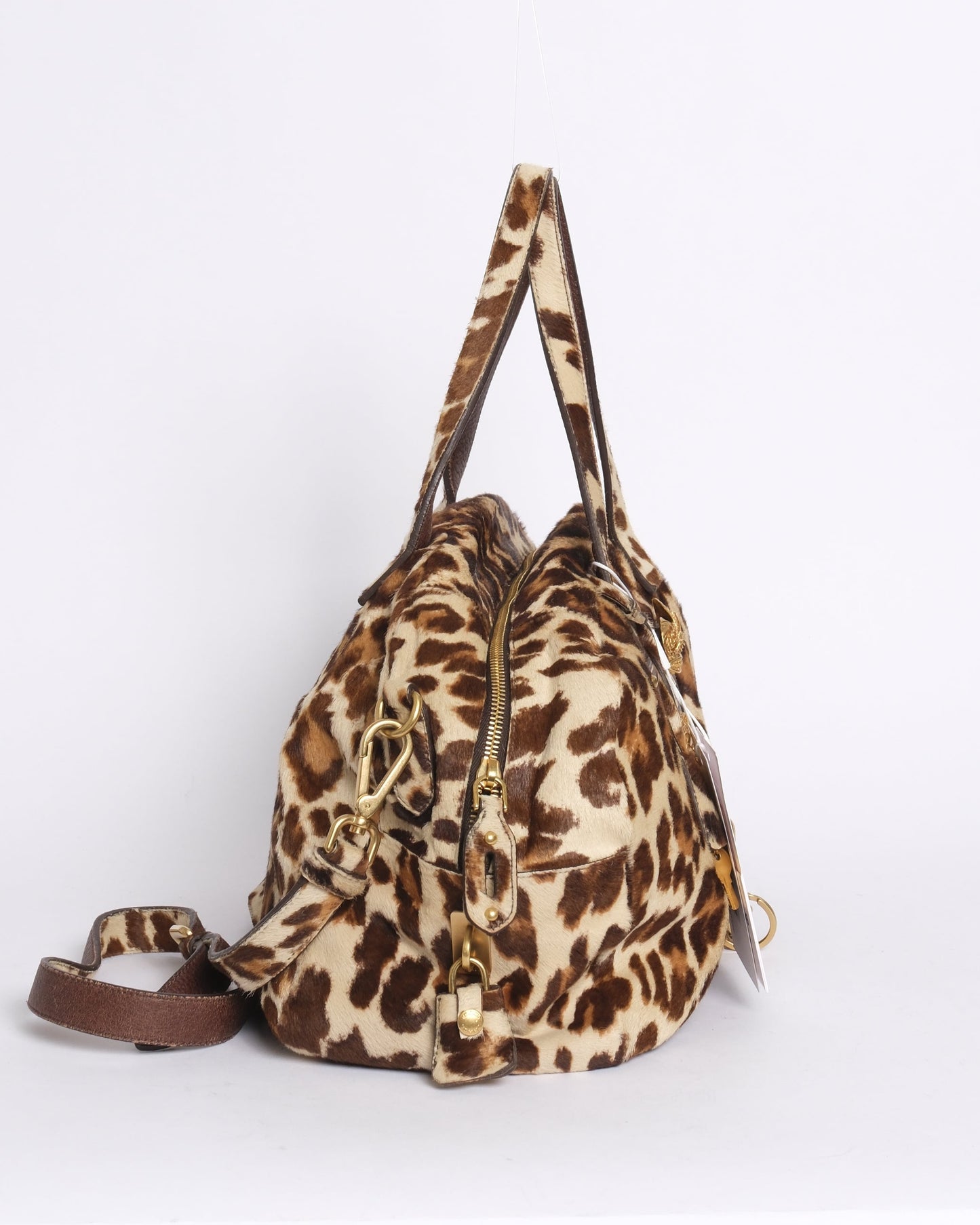 Prada Brown Pony Hair Cheetah Printed Cavaillino Bauletto Bag GHW