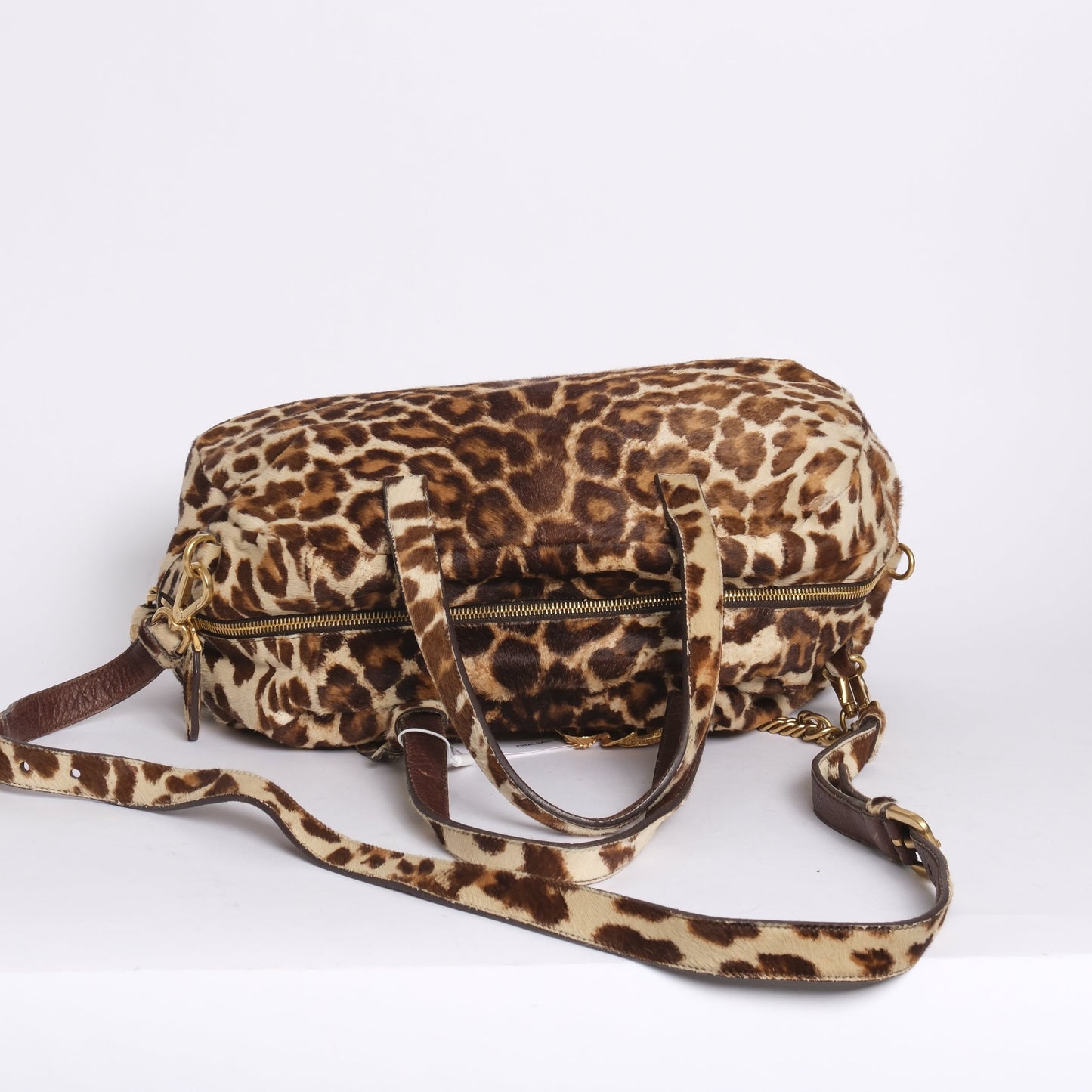 Prada Brown Pony Hair Cheetah Printed Cavaillino Bauletto Bag GHW