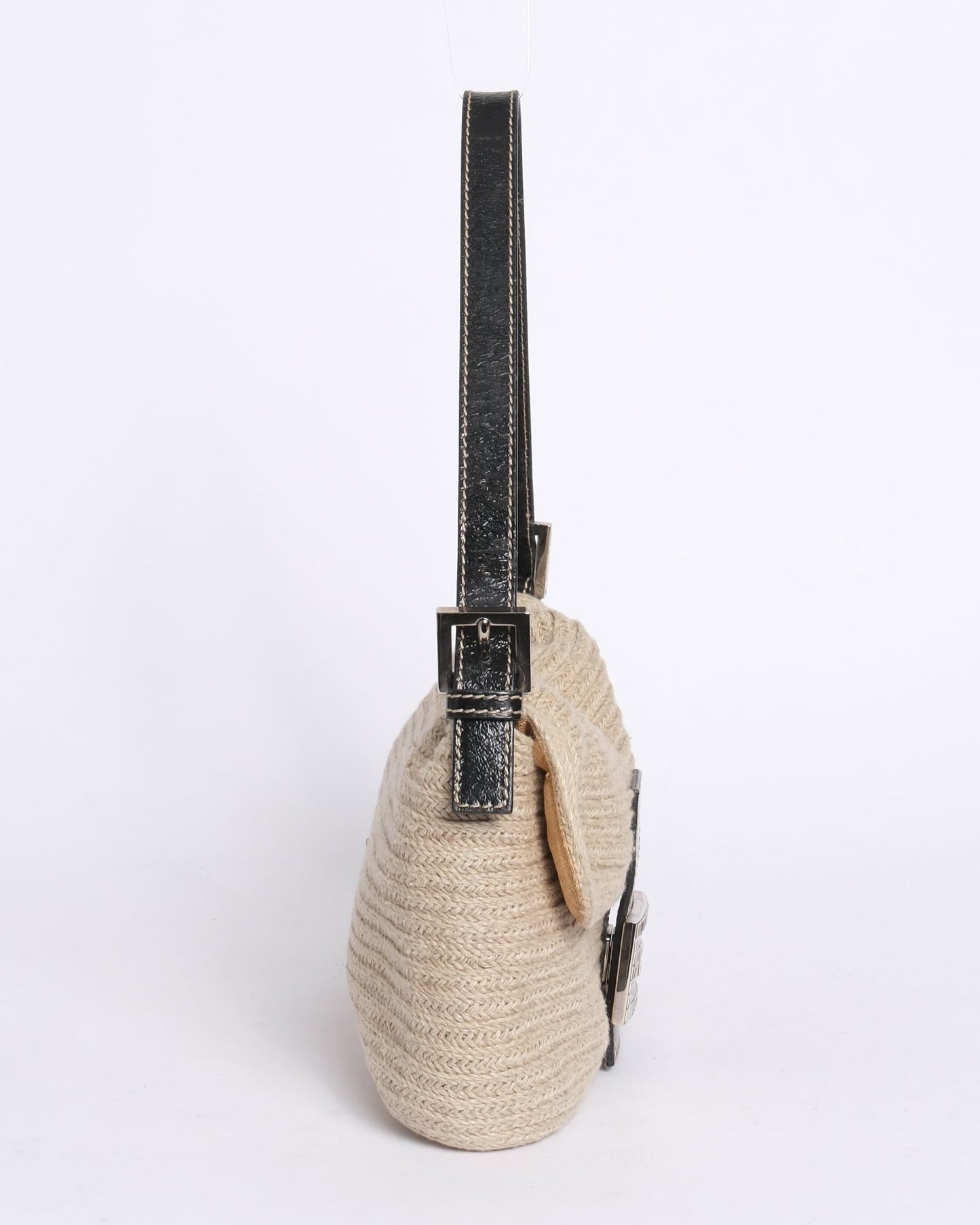 Fendi Beige Canvas Baguette Shoulder Bag w/ Rhinestones