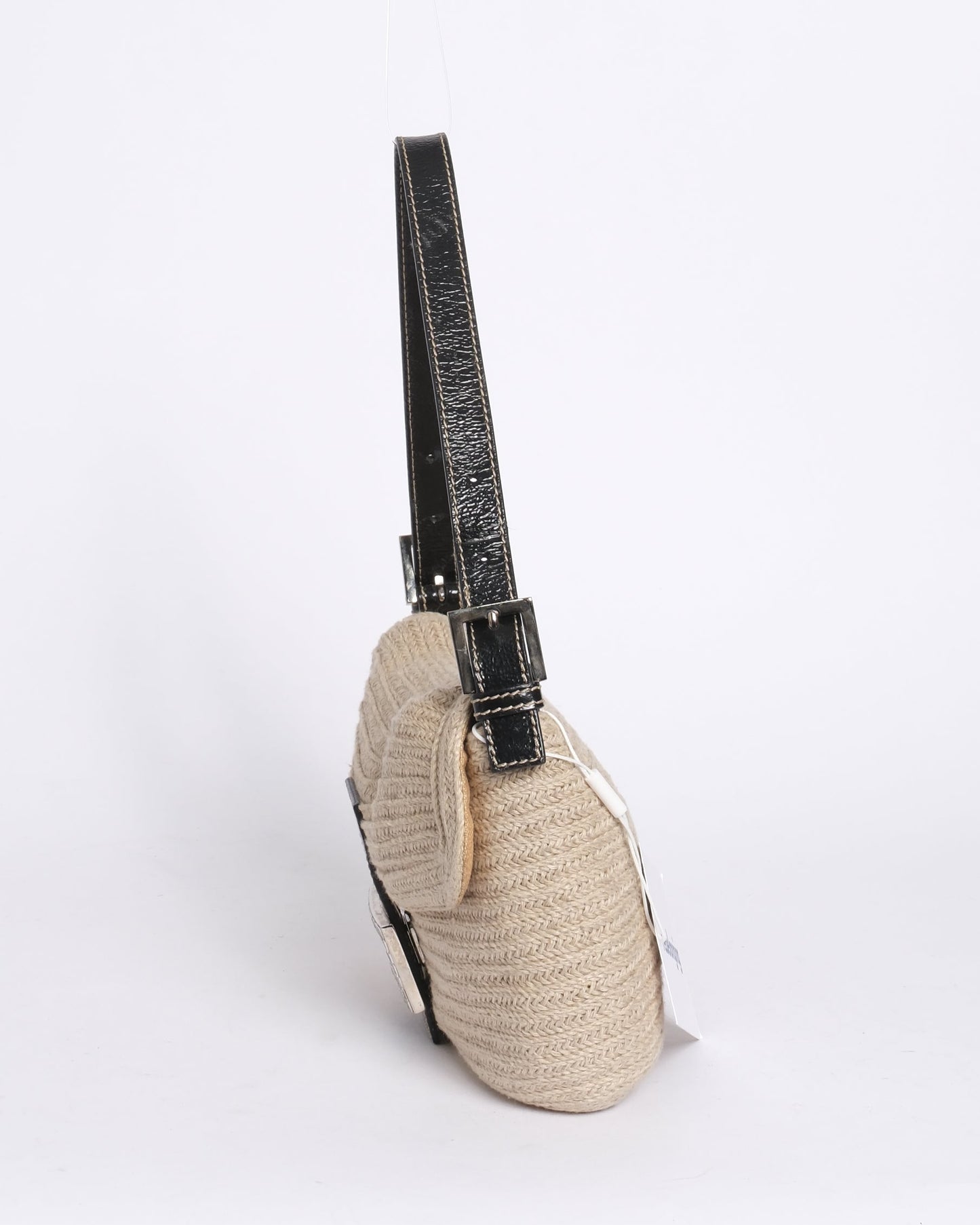 Fendi Beige Canvas Baguette Shoulder Bag w/ Rhinestones