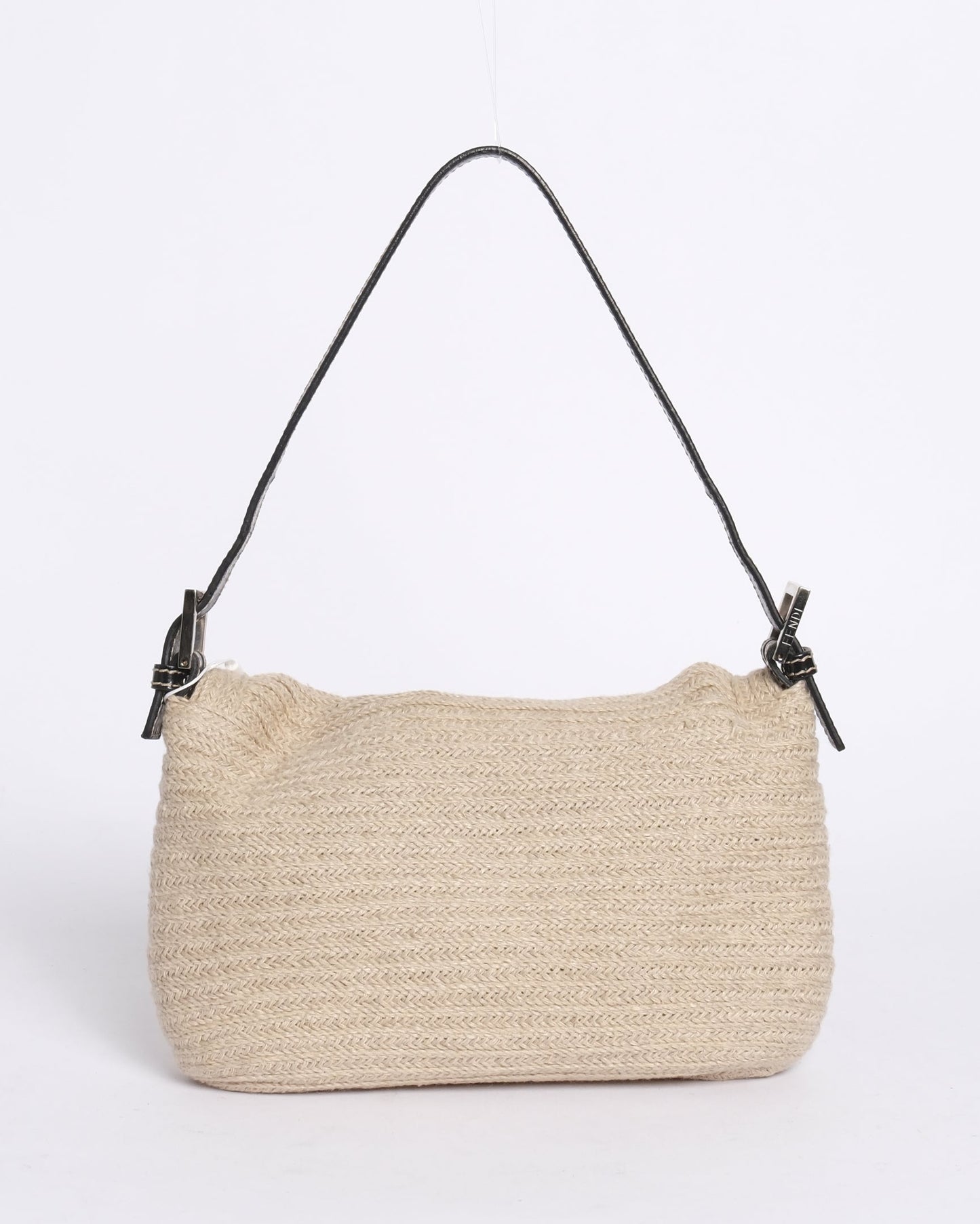 Fendi Beige Canvas Baguette Shoulder Bag w/ Rhinestones