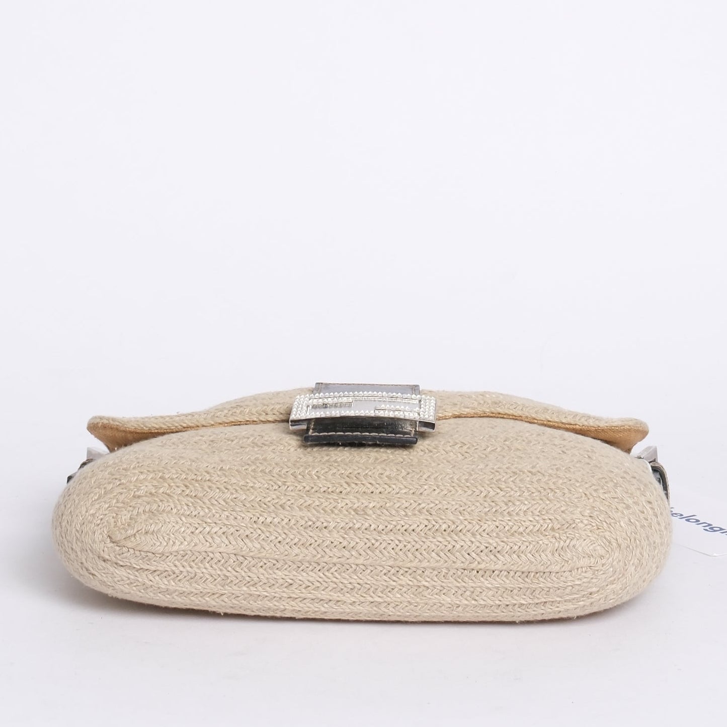 Fendi Beige Canvas Baguette Shoulder Bag w/ Rhinestones