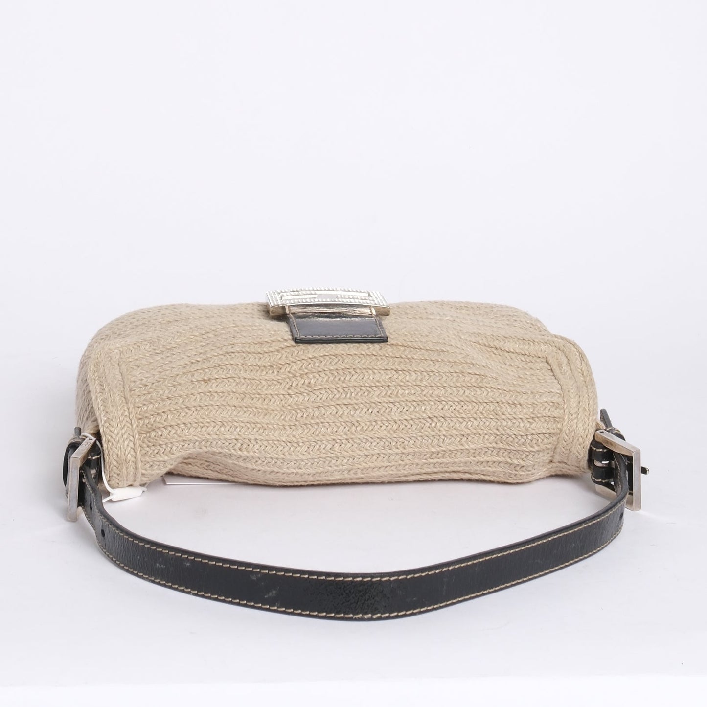 Fendi Beige Canvas Baguette Shoulder Bag w/ Rhinestones
