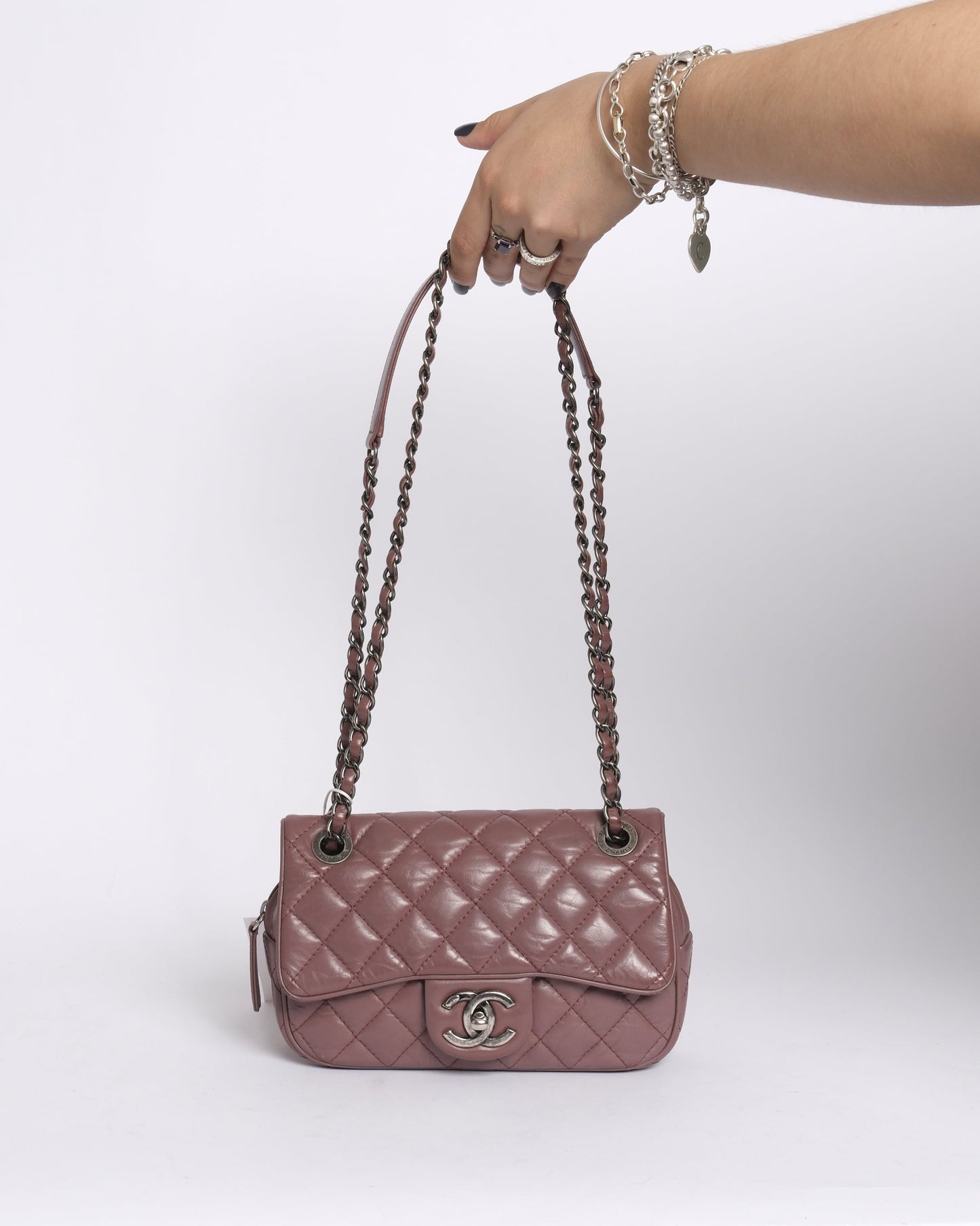 Chanel Mauve Lambskin Leather Quilted Mini Chain Shoulder Flap