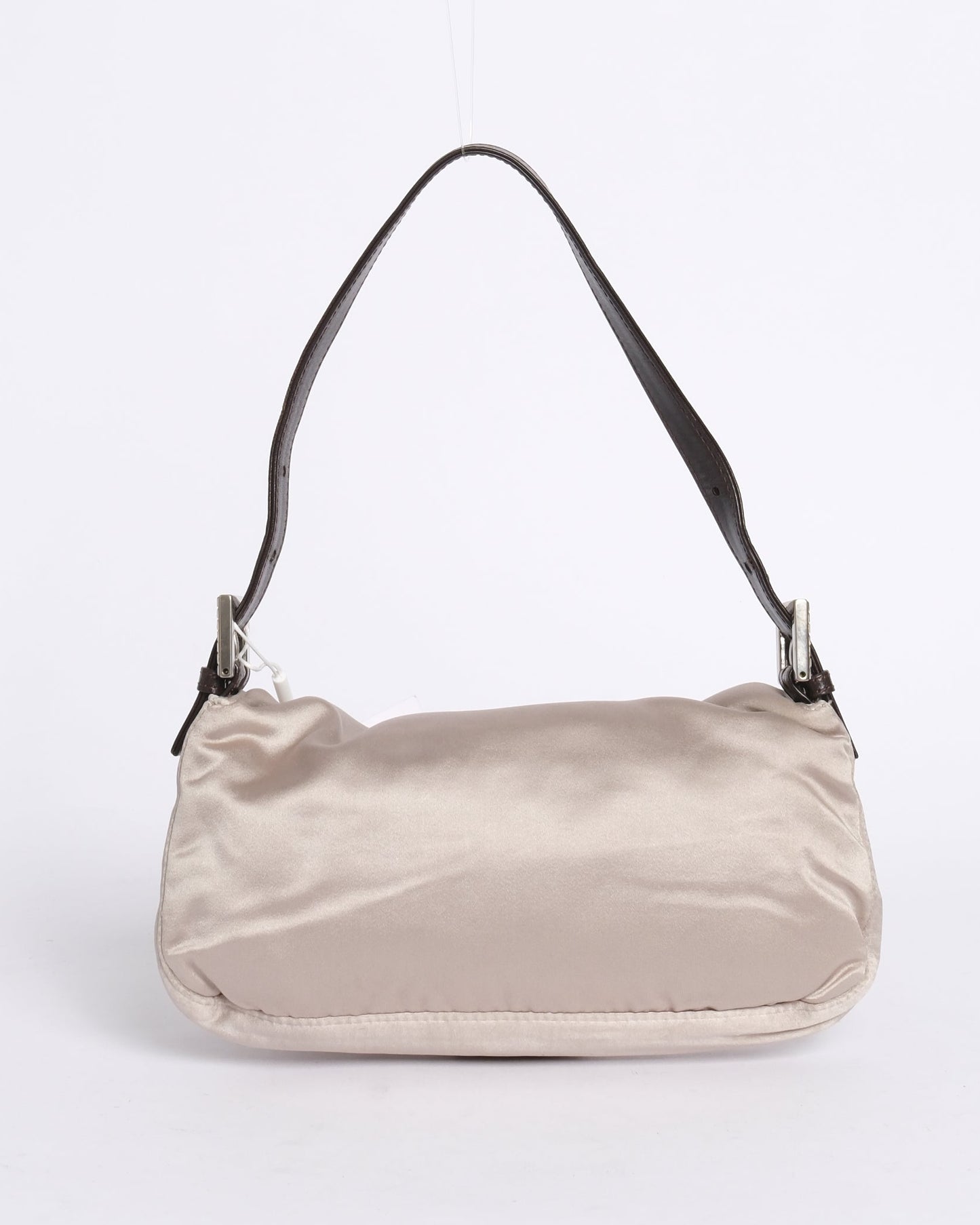 Fendi Champagne Satin & Leather Rhinestone Baguette Shoulder Bag