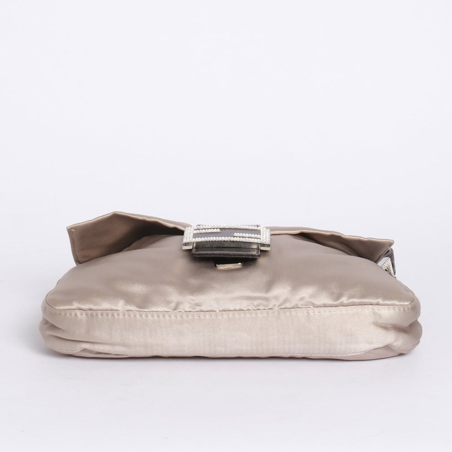 Fendi Champagne Satin & Leather Rhinestone Baguette Shoulder Bag