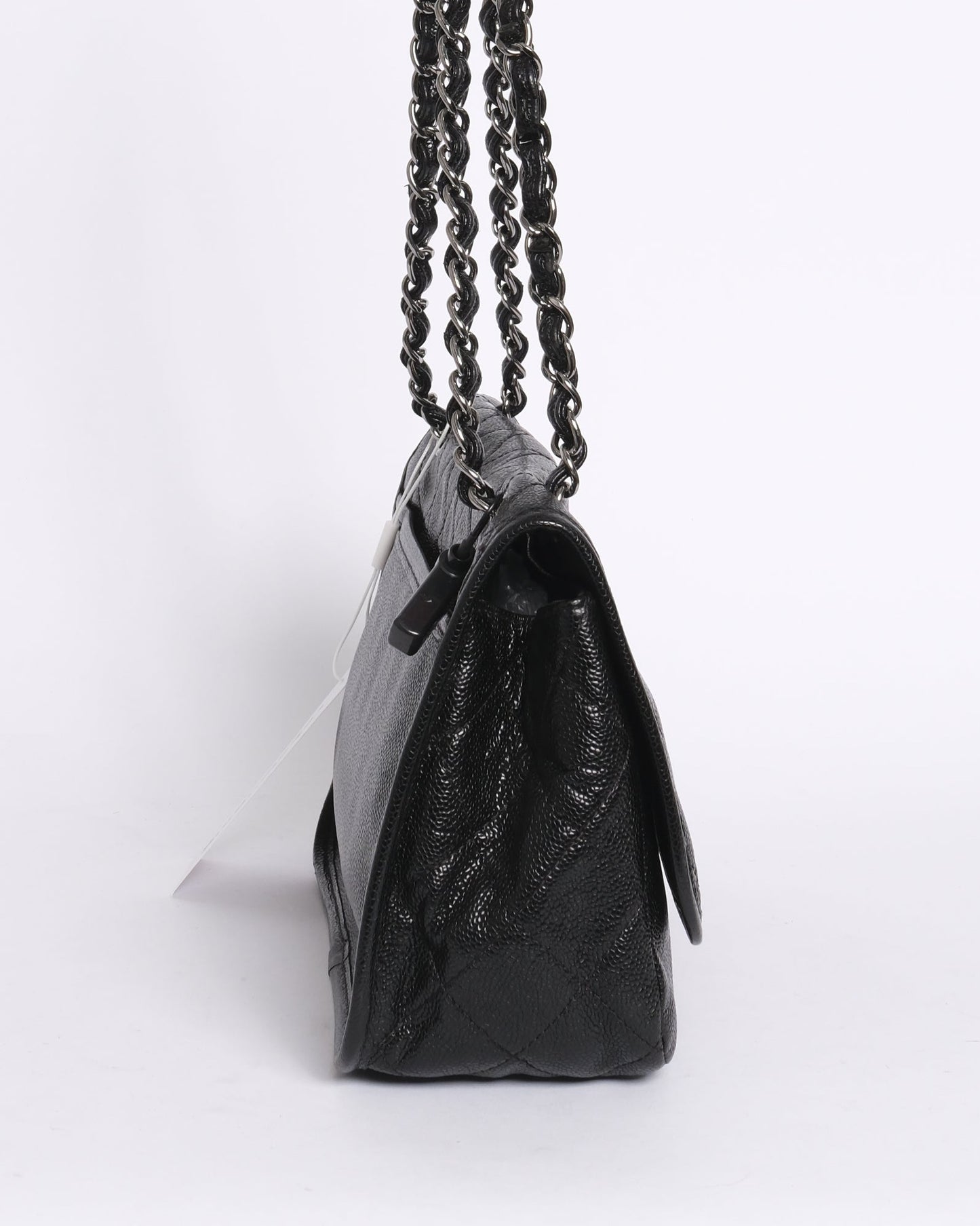 Chanel Black Caviar Leather Split Pocket Flap