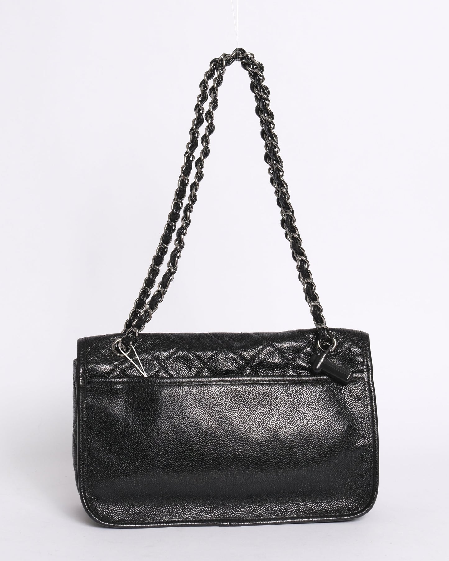 Chanel Black Caviar Leather Split Pocket Flap