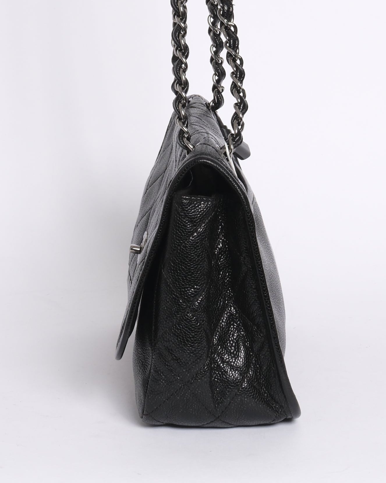 Chanel Black Caviar Leather Split Pocket Flap