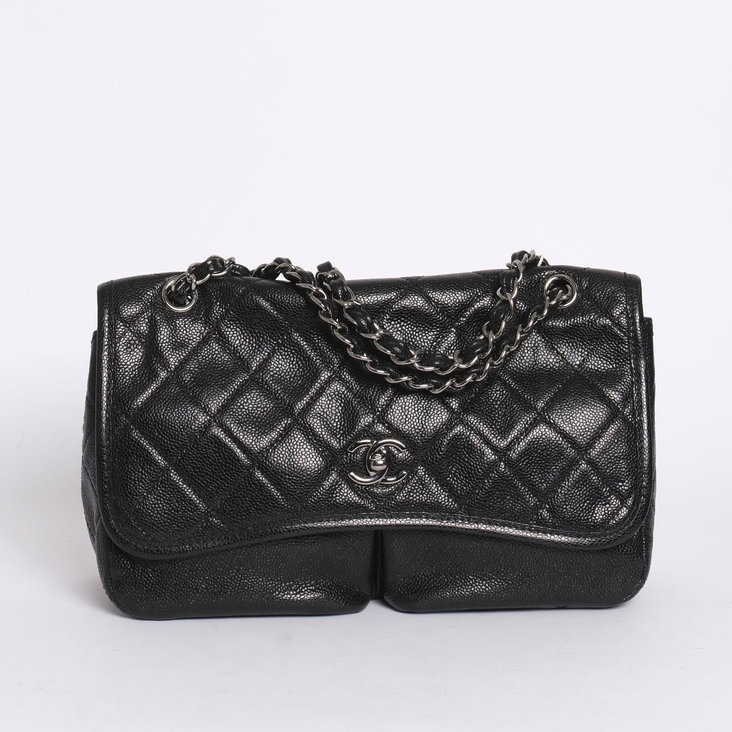Chanel Black Caviar Leather Split Pocket Flap