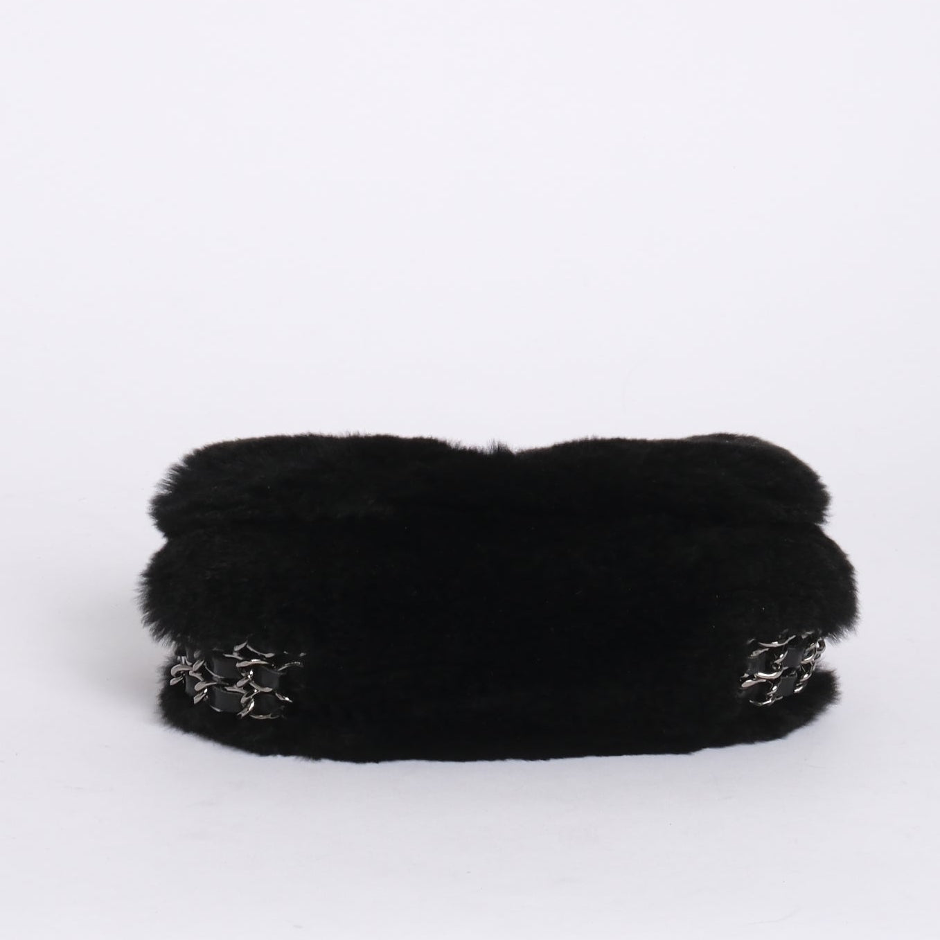 Chanel Black Rabbit Fur 3 Chain Flap