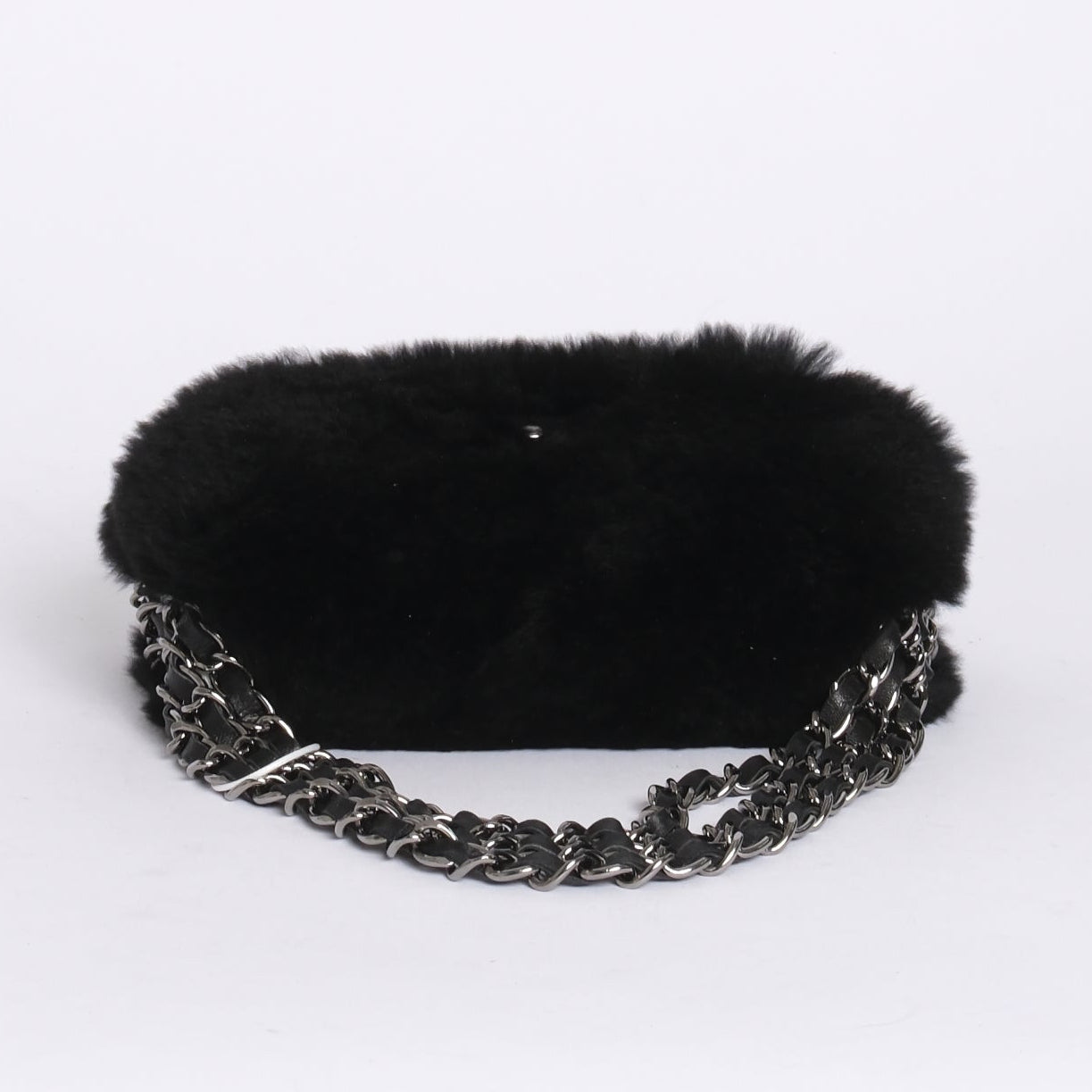 Chanel Black Rabbit Fur 3 Chain Flap
