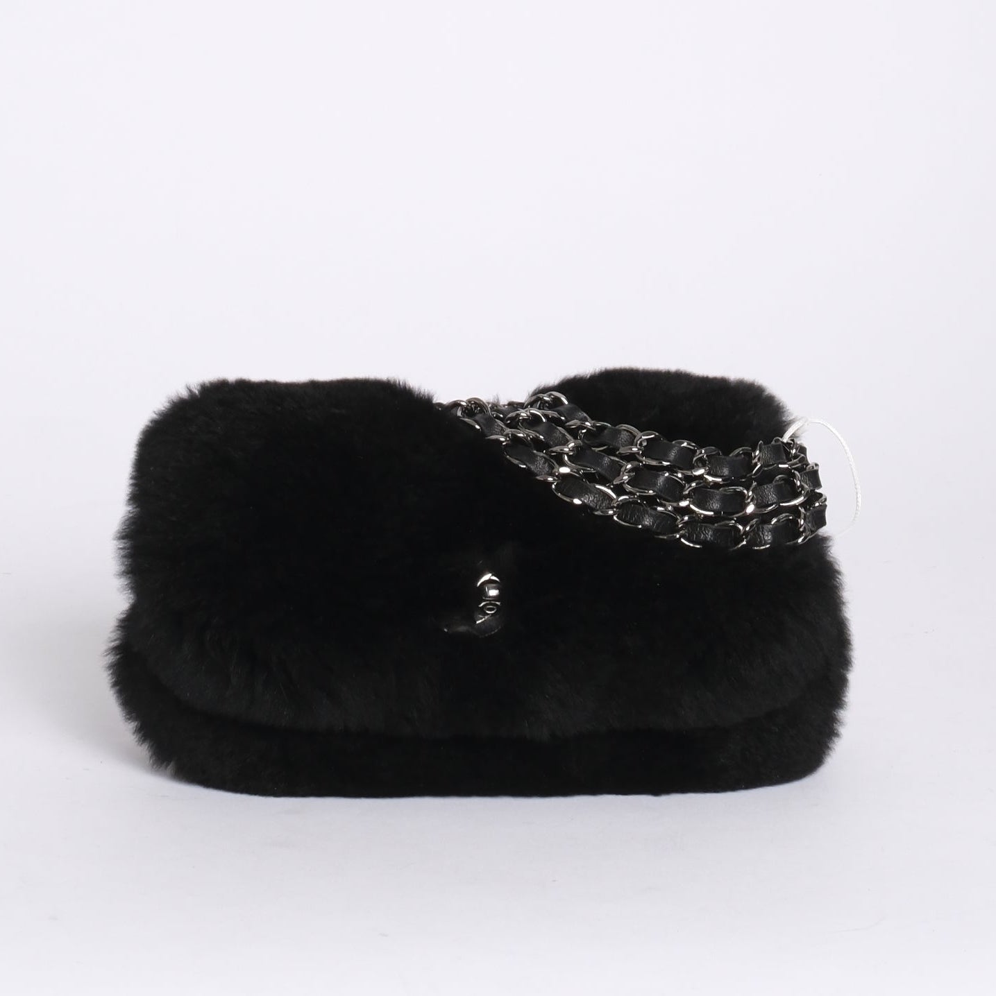 Chanel Black Rabbit Fur 3 Chain Flap