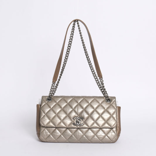 Chanel 2012 Champagne Metallic Lambskin Leather Flap Bag