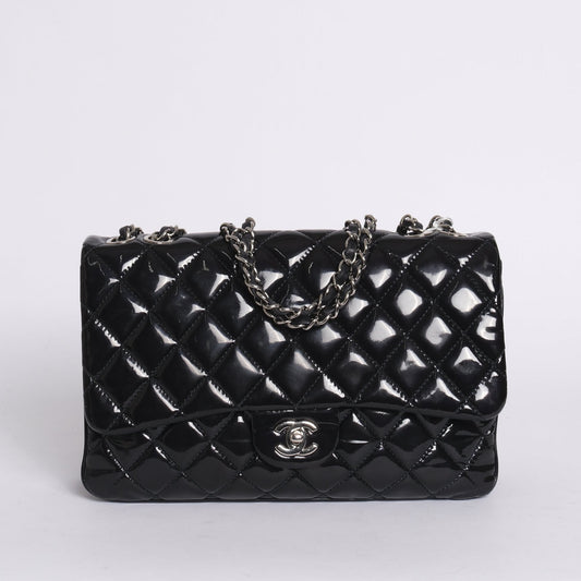 Chanel Navy Patent Leather Quilted Accordion Flap SHW