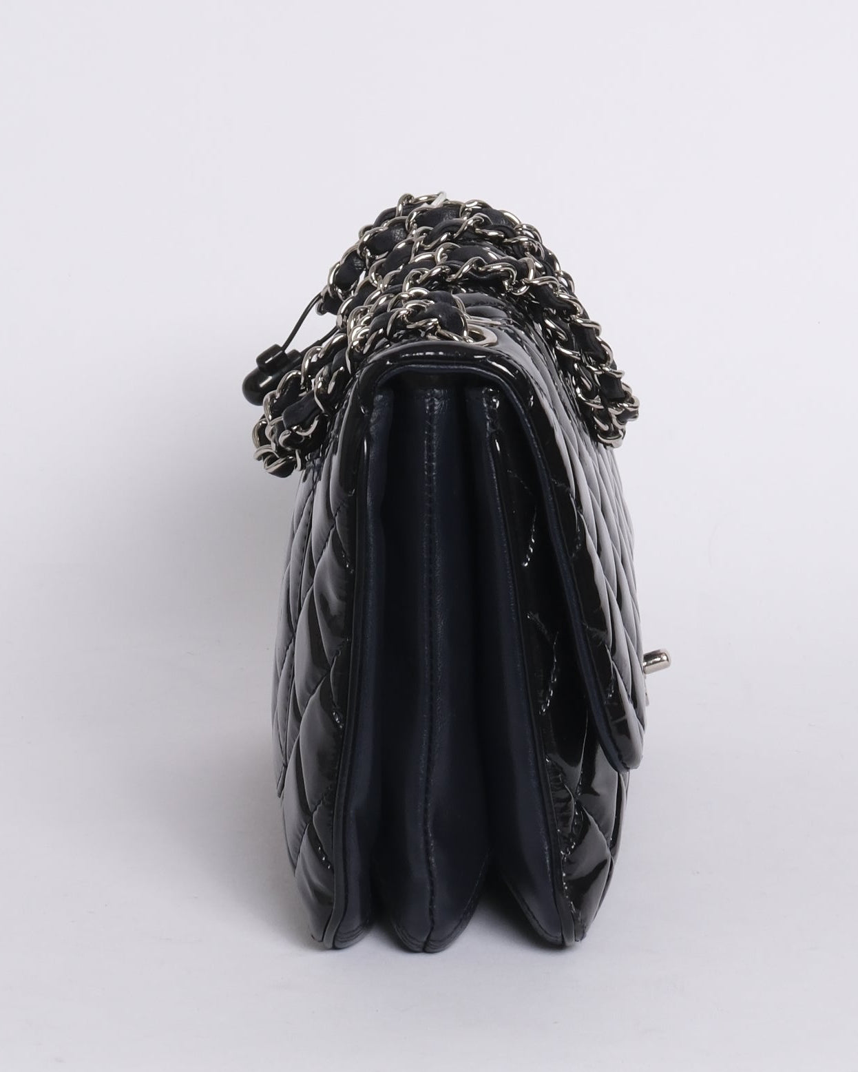 Chanel Navy Patent Leather Quilted Accordion Flap SHW