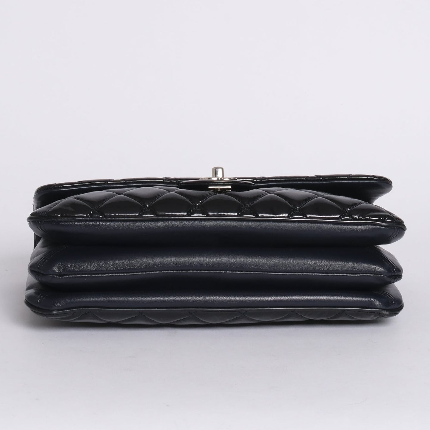 Chanel Navy Patent Leather Quilted Accordion Flap SHW