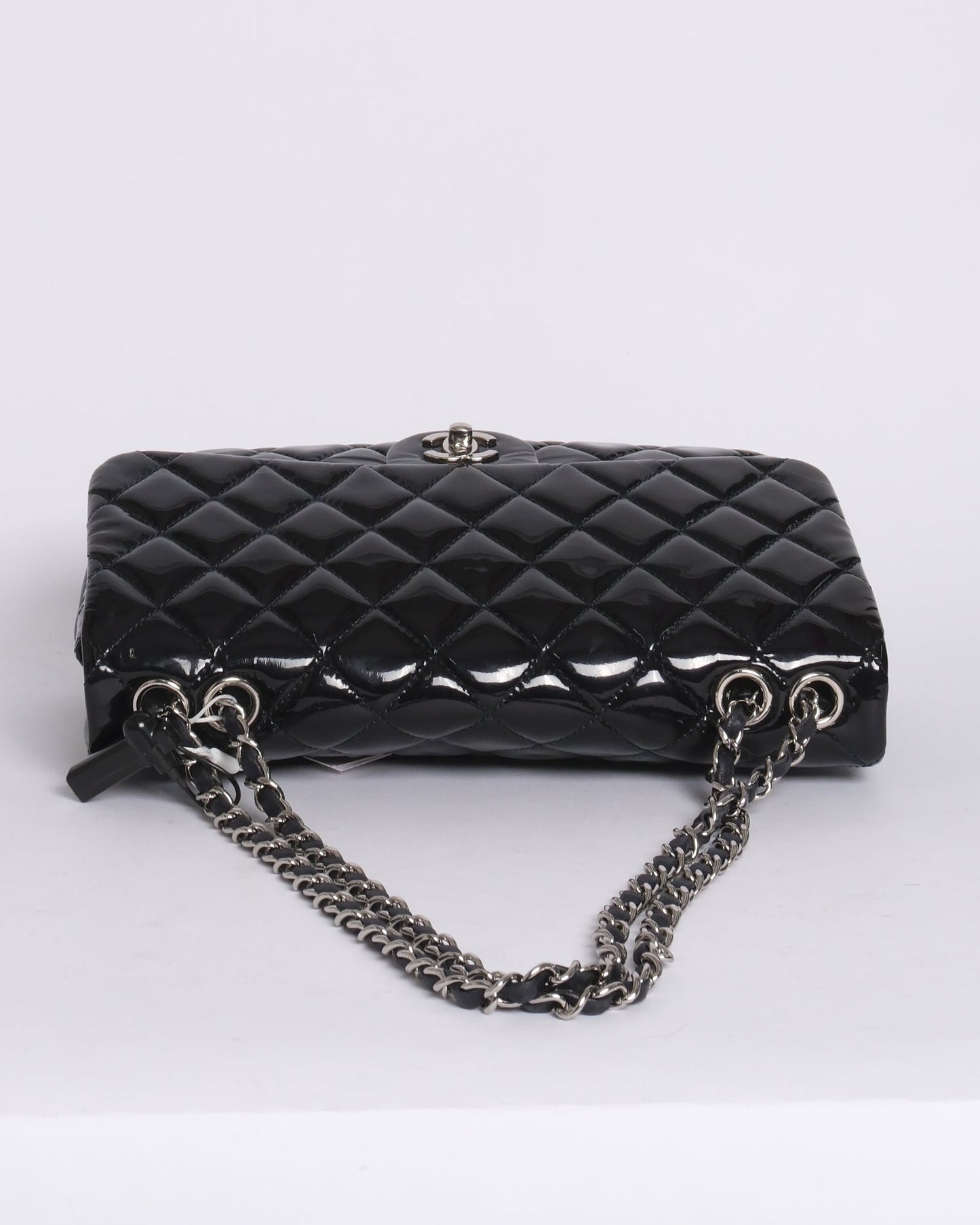 Chanel Navy Patent Leather Quilted Accordion Flap SHW