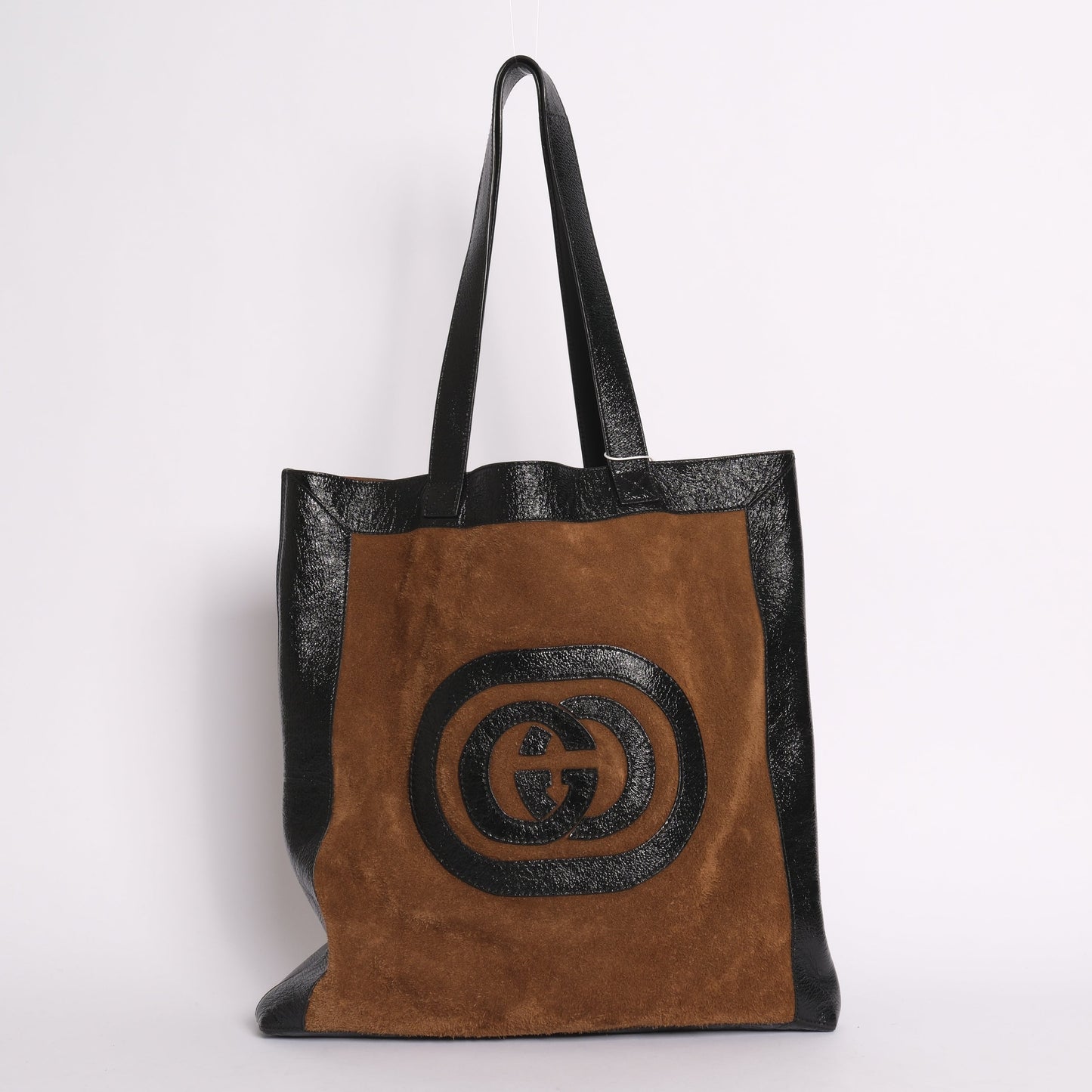 Gucci Ophidia Brown & Black Suede Patent Leather Jumbo Shopping Tote