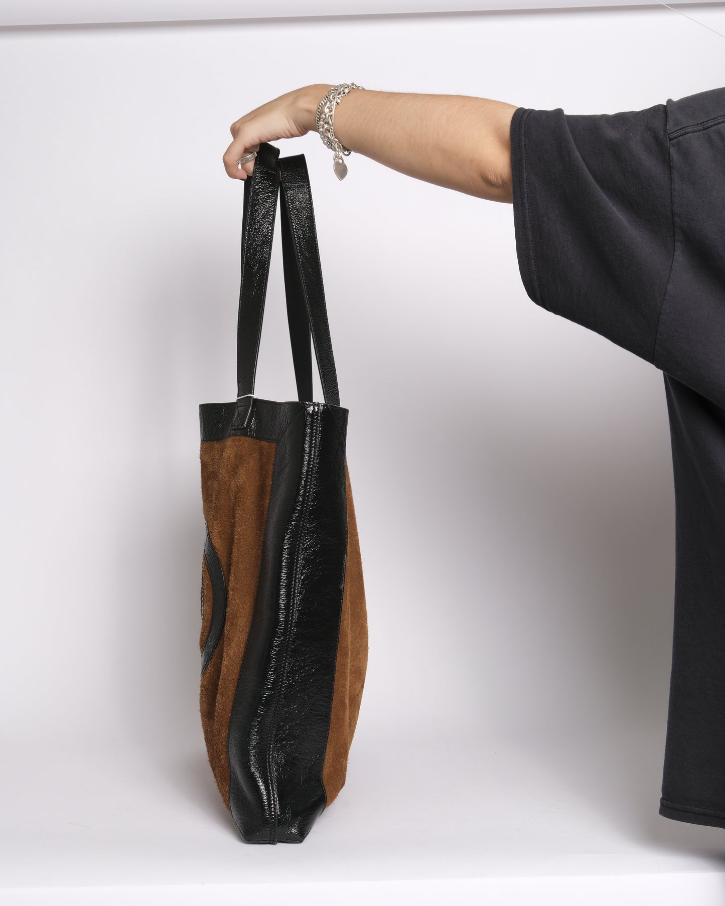 Gucci Ophidia Brown & Black Suede Patent Leather Jumbo Shopping Tote