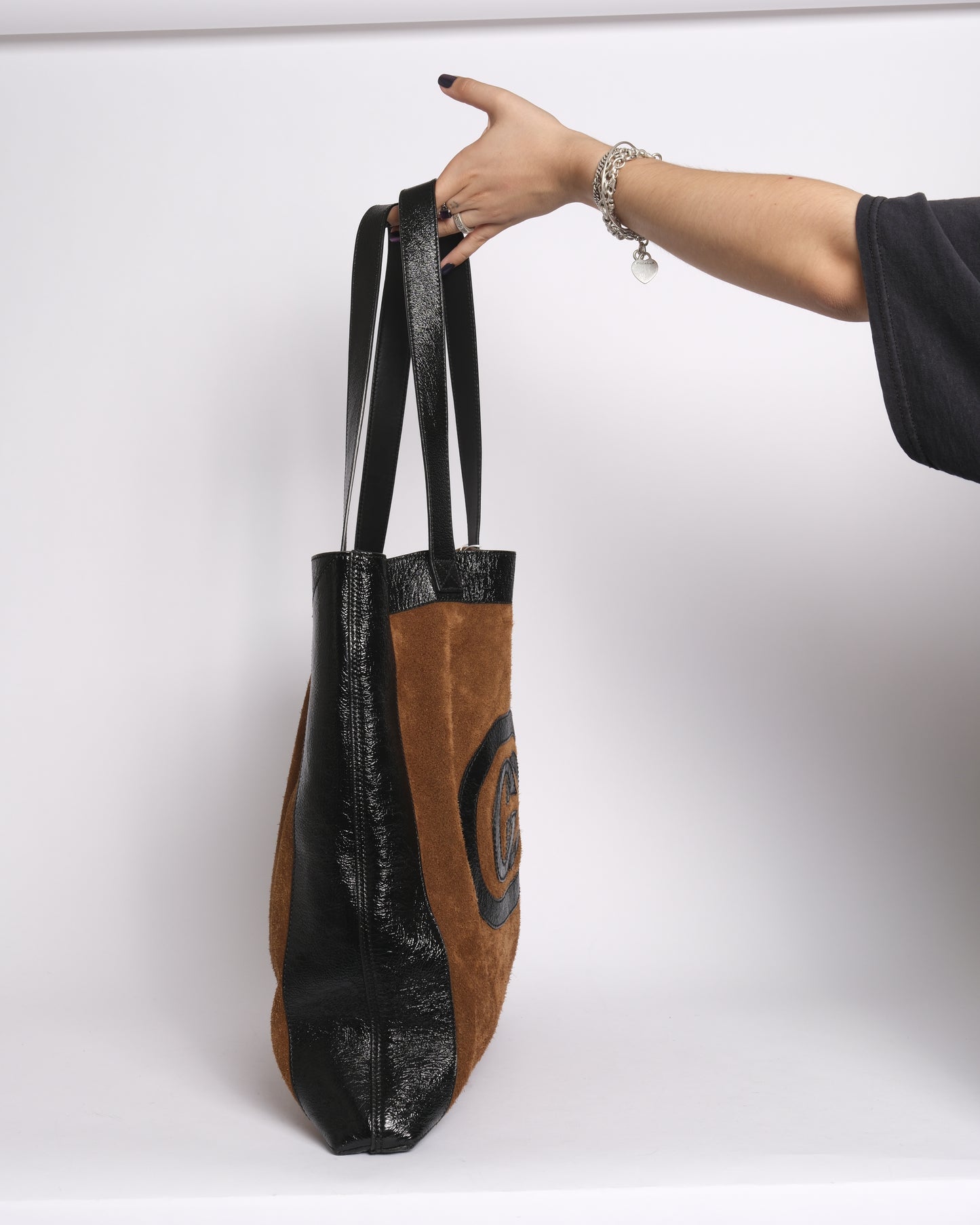 Gucci Ophidia Brown & Black Suede Patent Leather Jumbo Shopping Tote