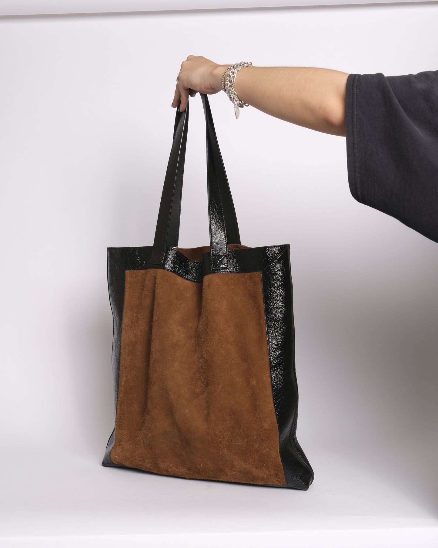 Gucci Ophidia Brown & Black Suede Patent Leather Jumbo Shopping Tote