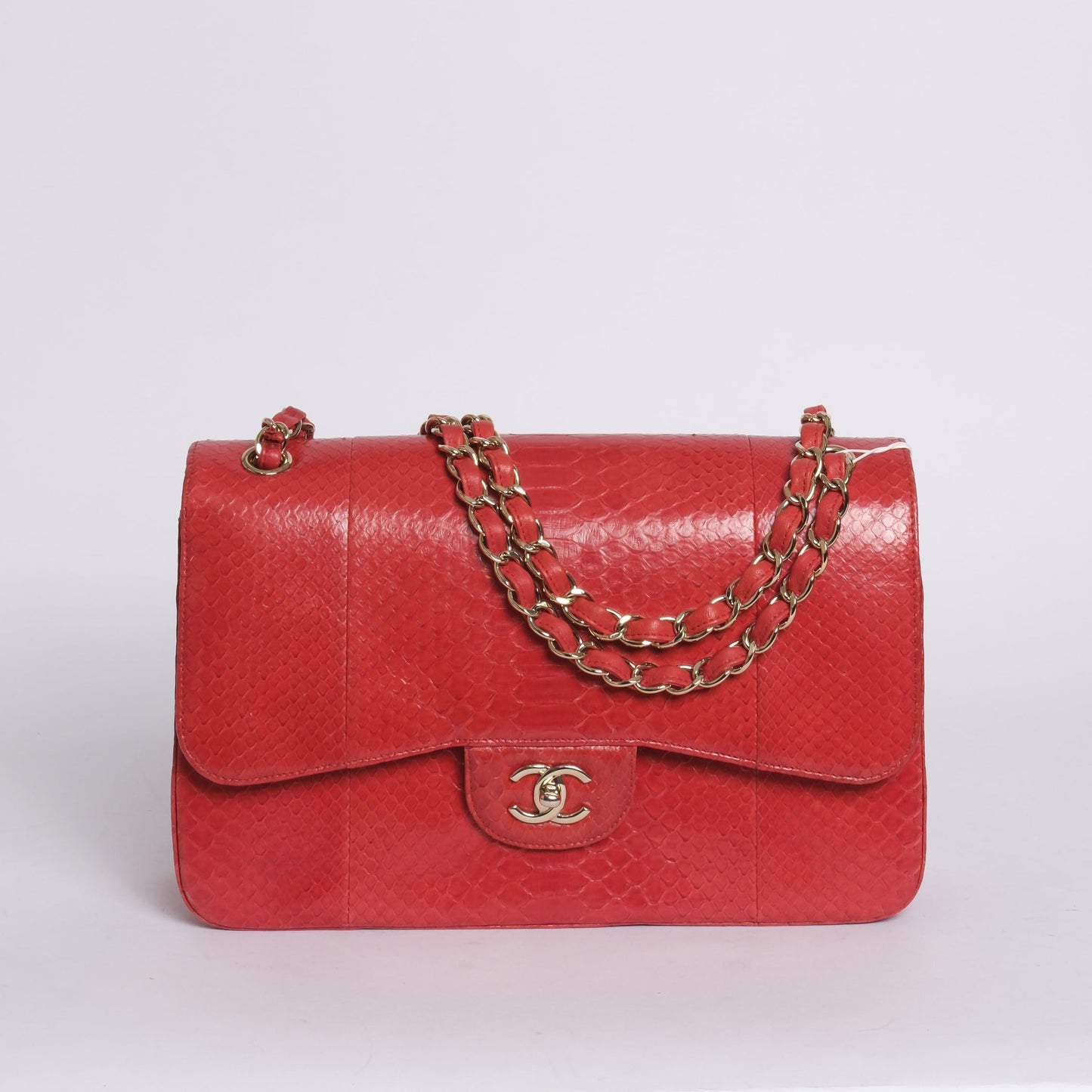 RARE Chanel Red Python Leather Jumbo Double Flap LGHW