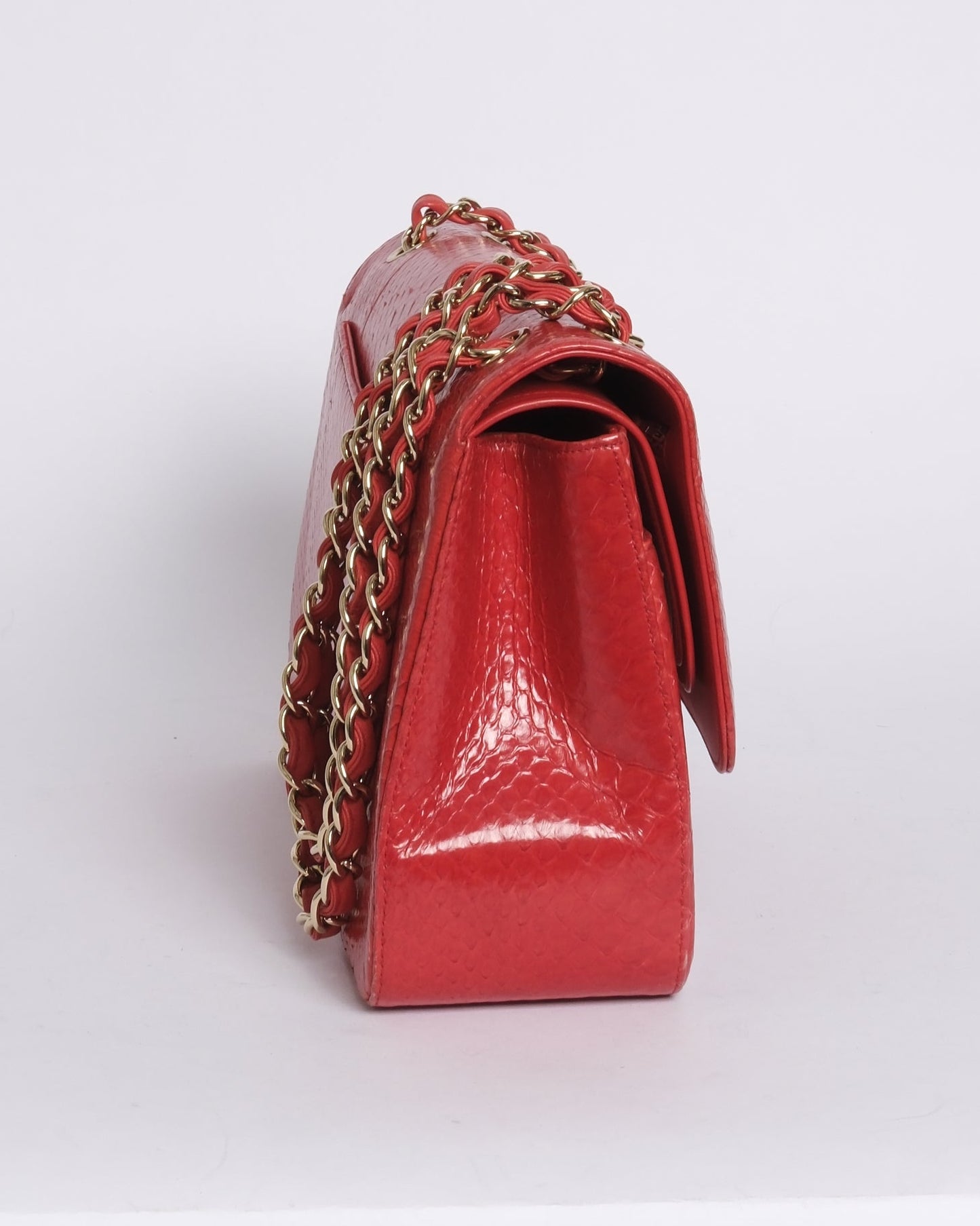 RARE Chanel Red Python Leather Jumbo Double Flap LGHW