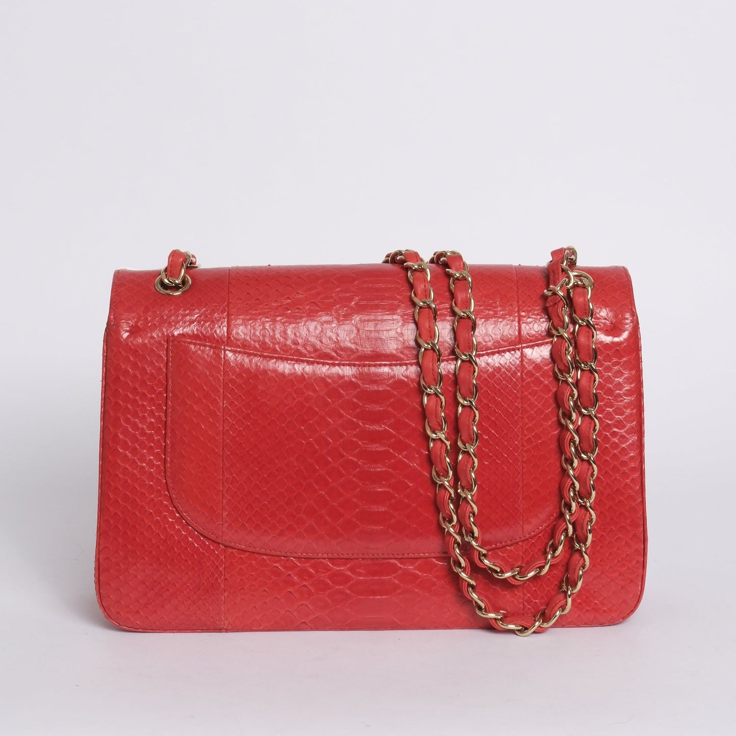 RARE Chanel Red Python Leather Jumbo Double Flap LGHW