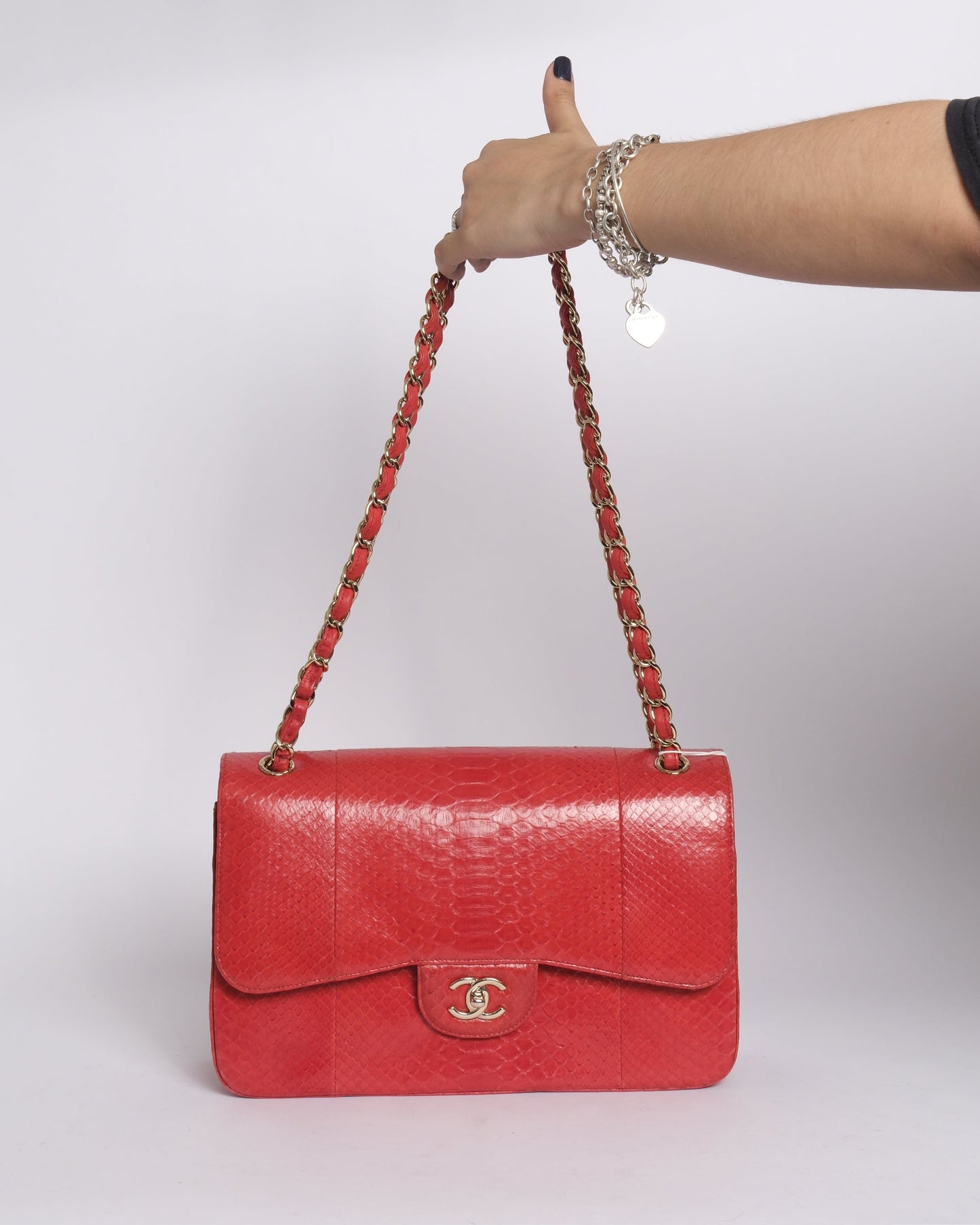 RARE Chanel Red Python Leather Jumbo Double Flap LGHW