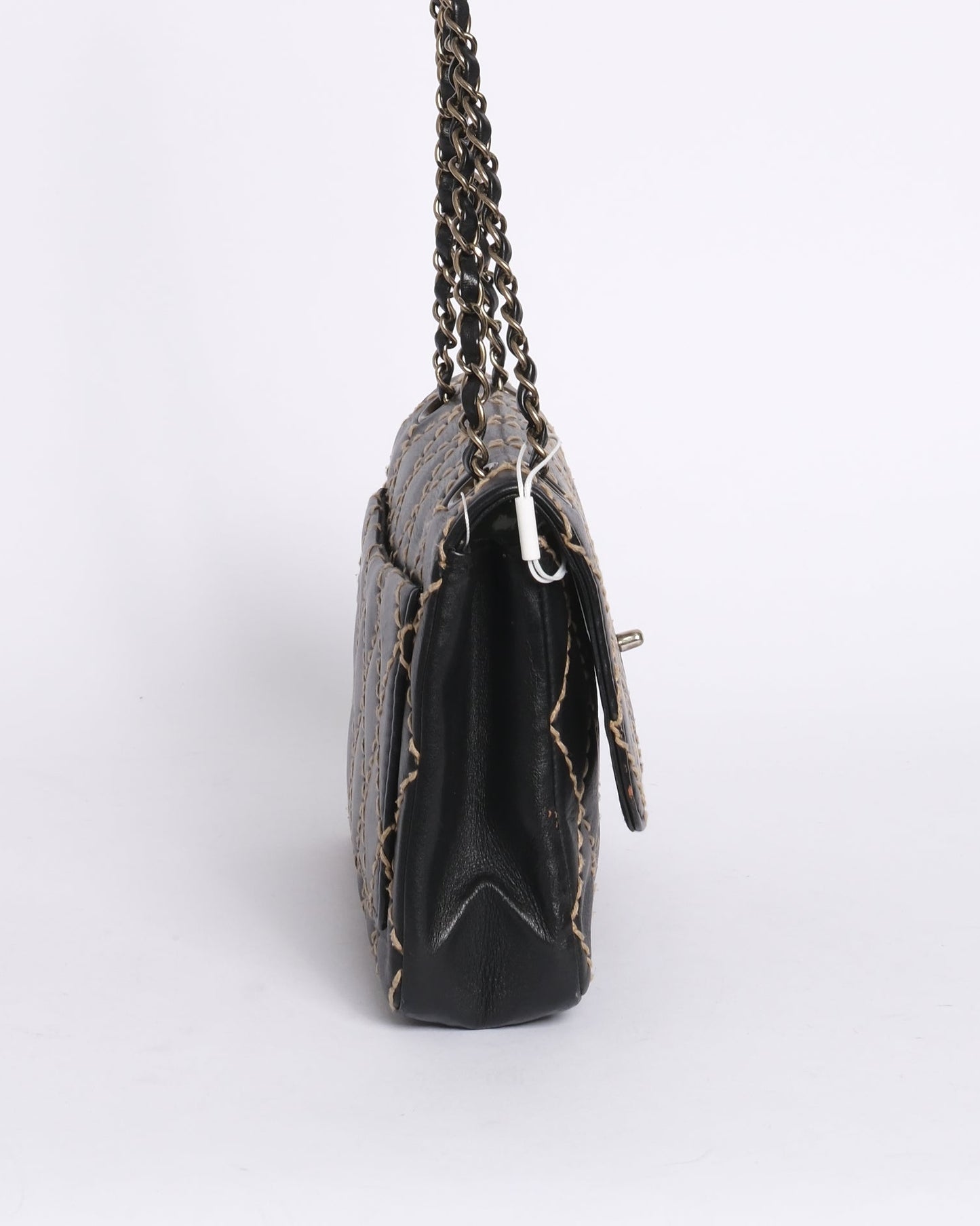 Chanel Black Calfskin Leather Wild Stitch Quilted Flap SHW
