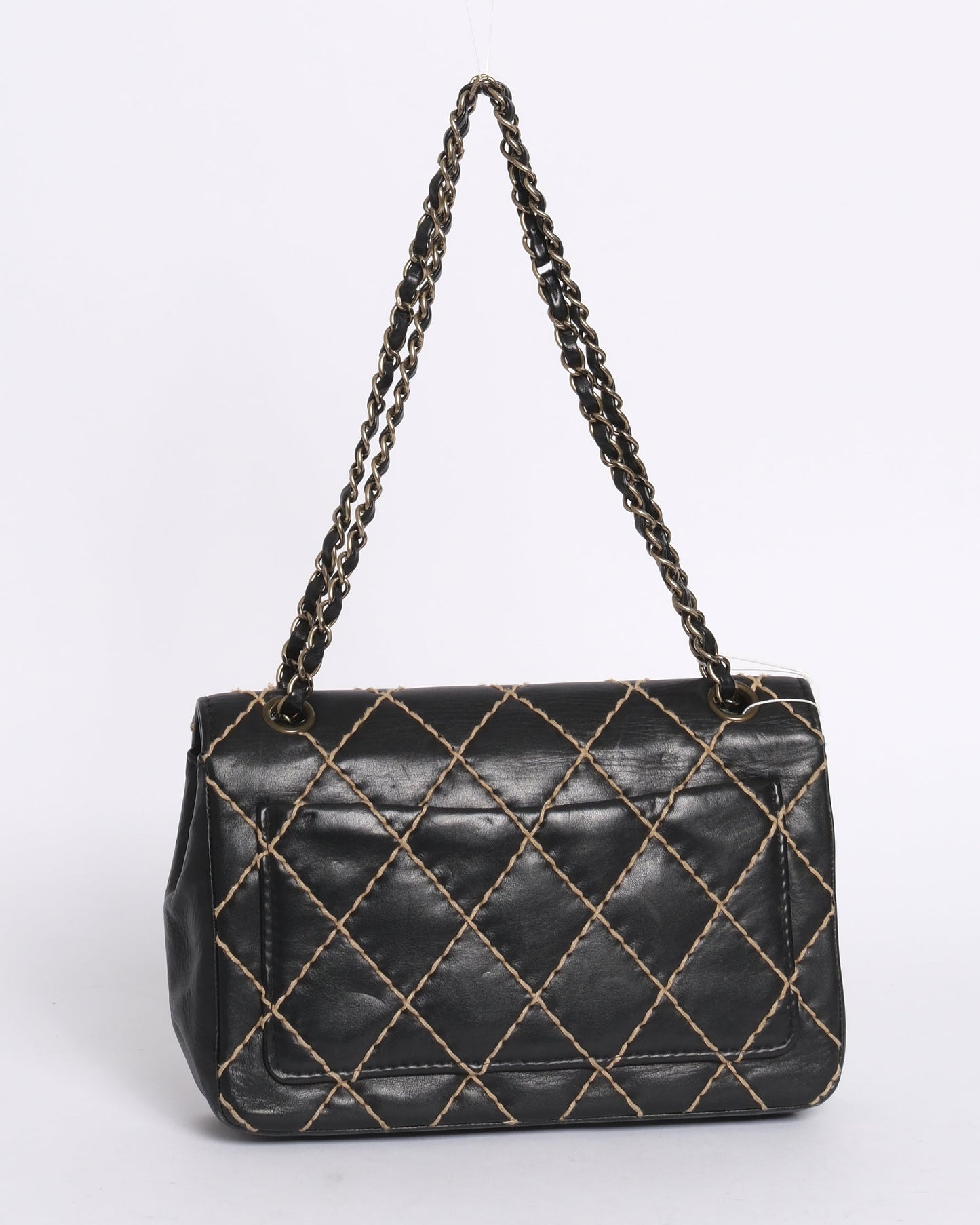 Chanel Black Calfskin Leather Wild Stitch Quilted Flap SHW